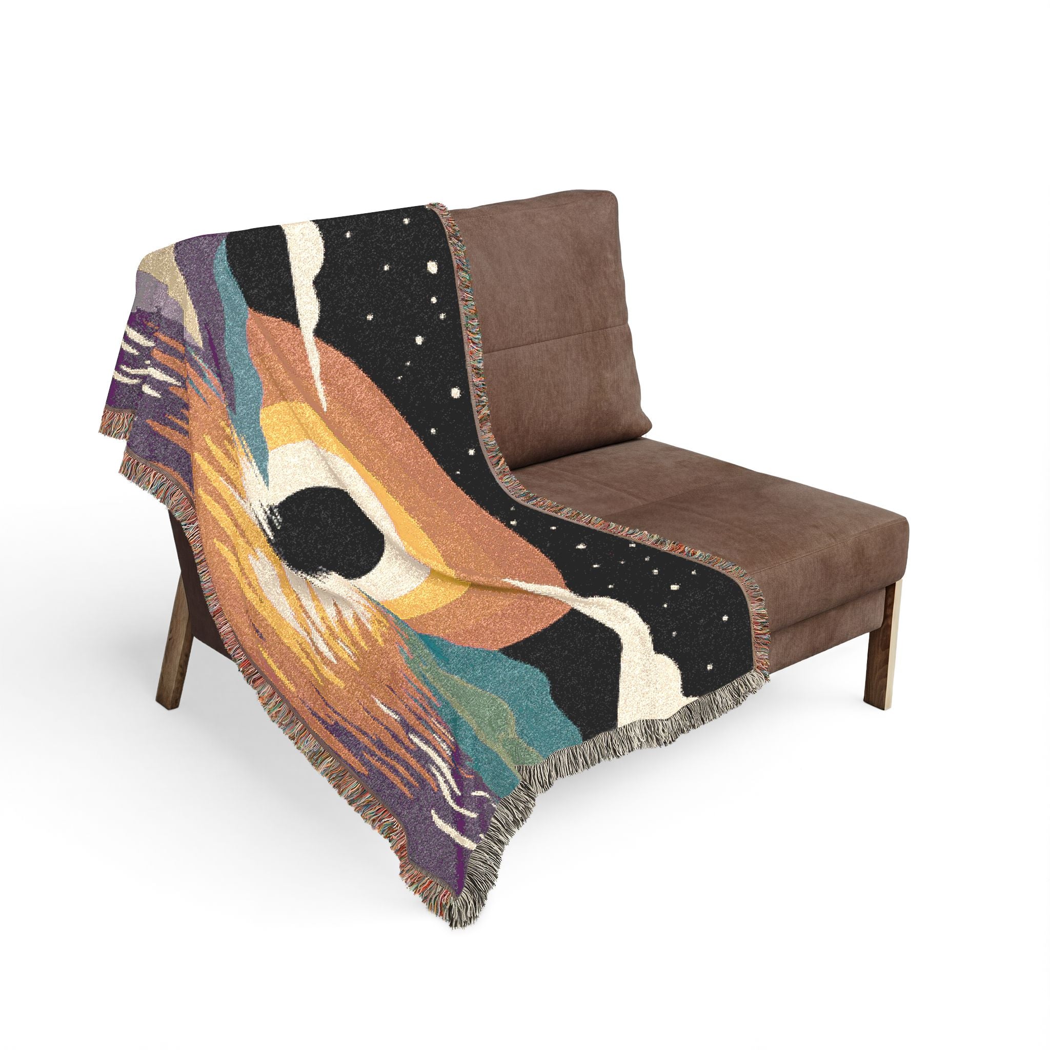 Retro Sunset Arch Woven Blanket | Boho Landscape Tapestry Throw