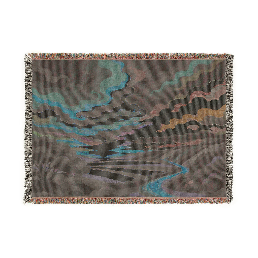 Sunset Landscape Woven Blanket | Scenic Countryside Tapestry Throw