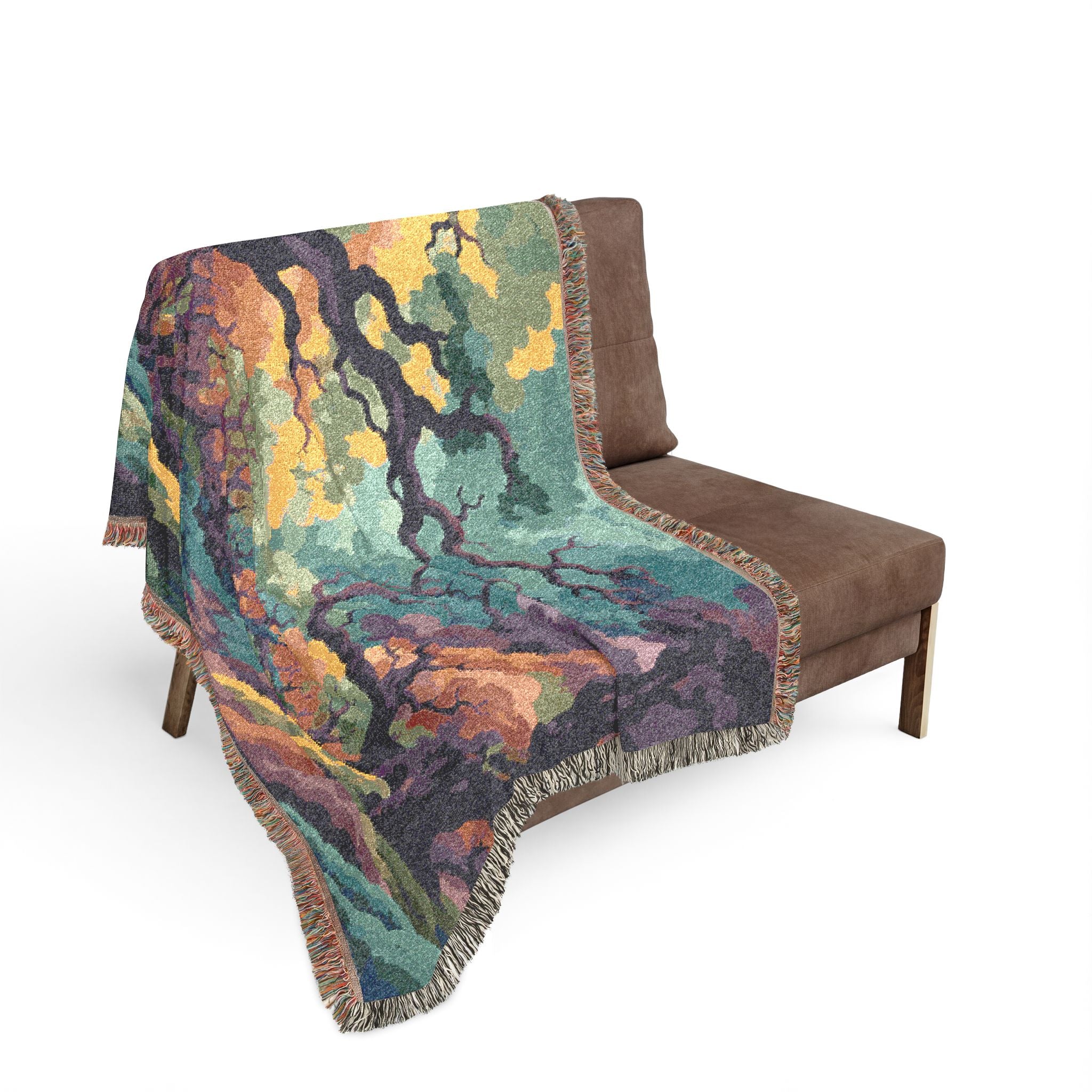 Enchanted Forest Tapestry Woven Blanket | Colorful Tree Canopy Throw