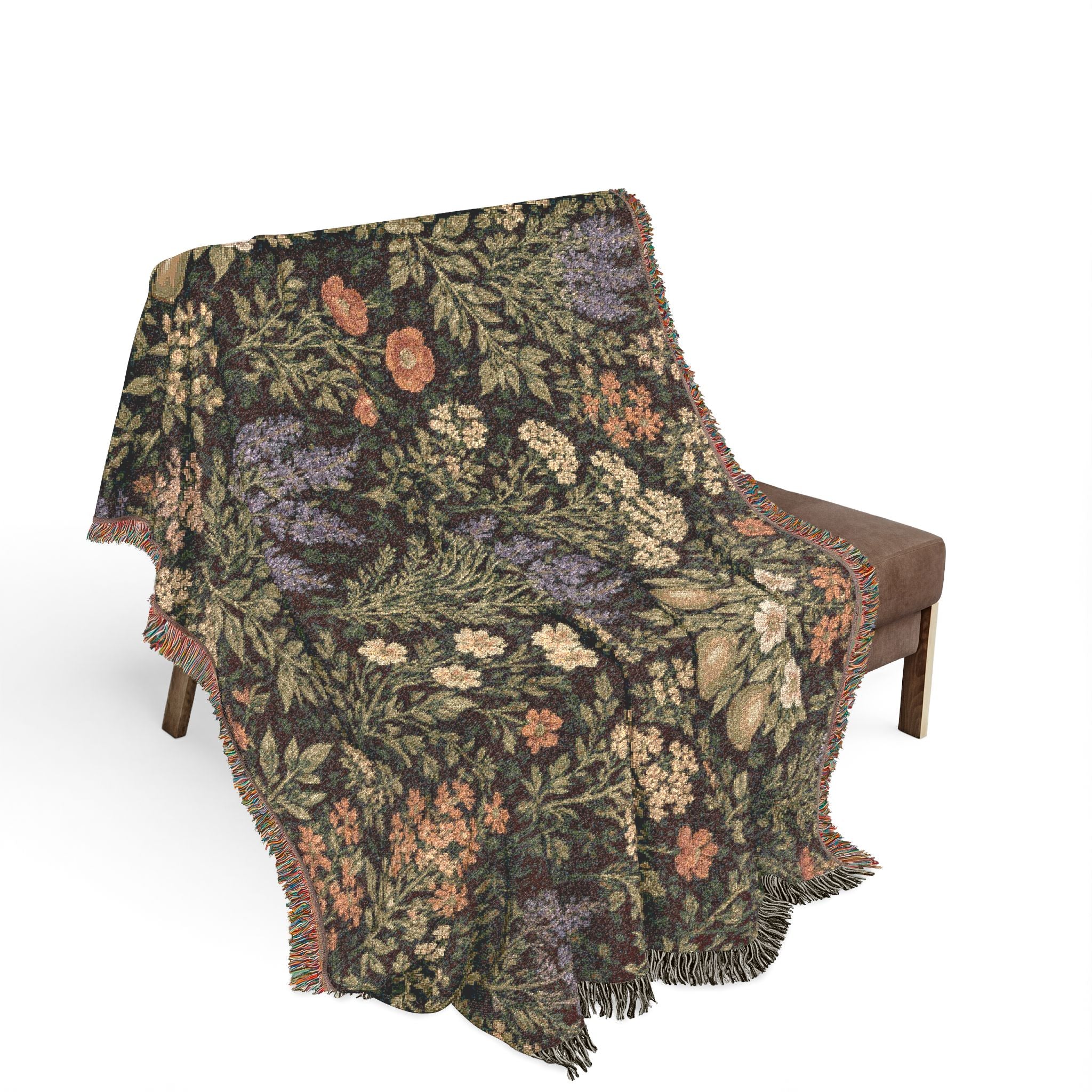 Vintage Floral Tapestry Woven Blanket | Cottagecore Throw, Botanical Pattern