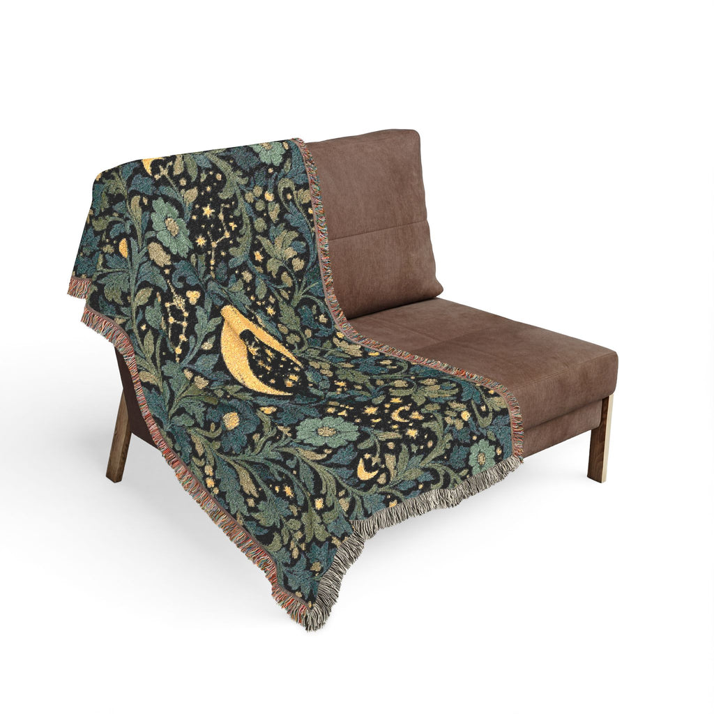 Crescent Moon Floral Woven Blanket | Starry Night Tapestry Throw