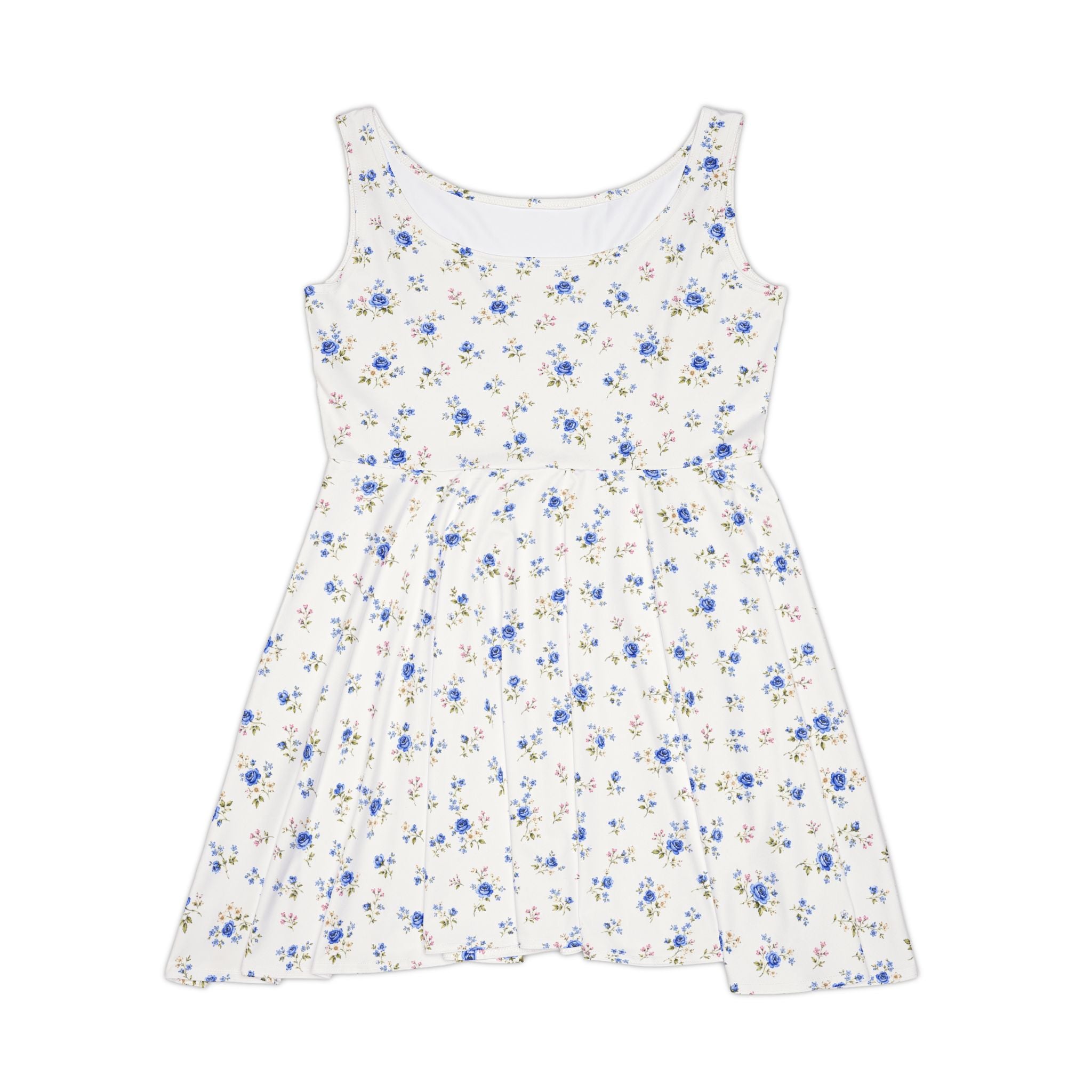 Blue Floral Print Skater Dress
