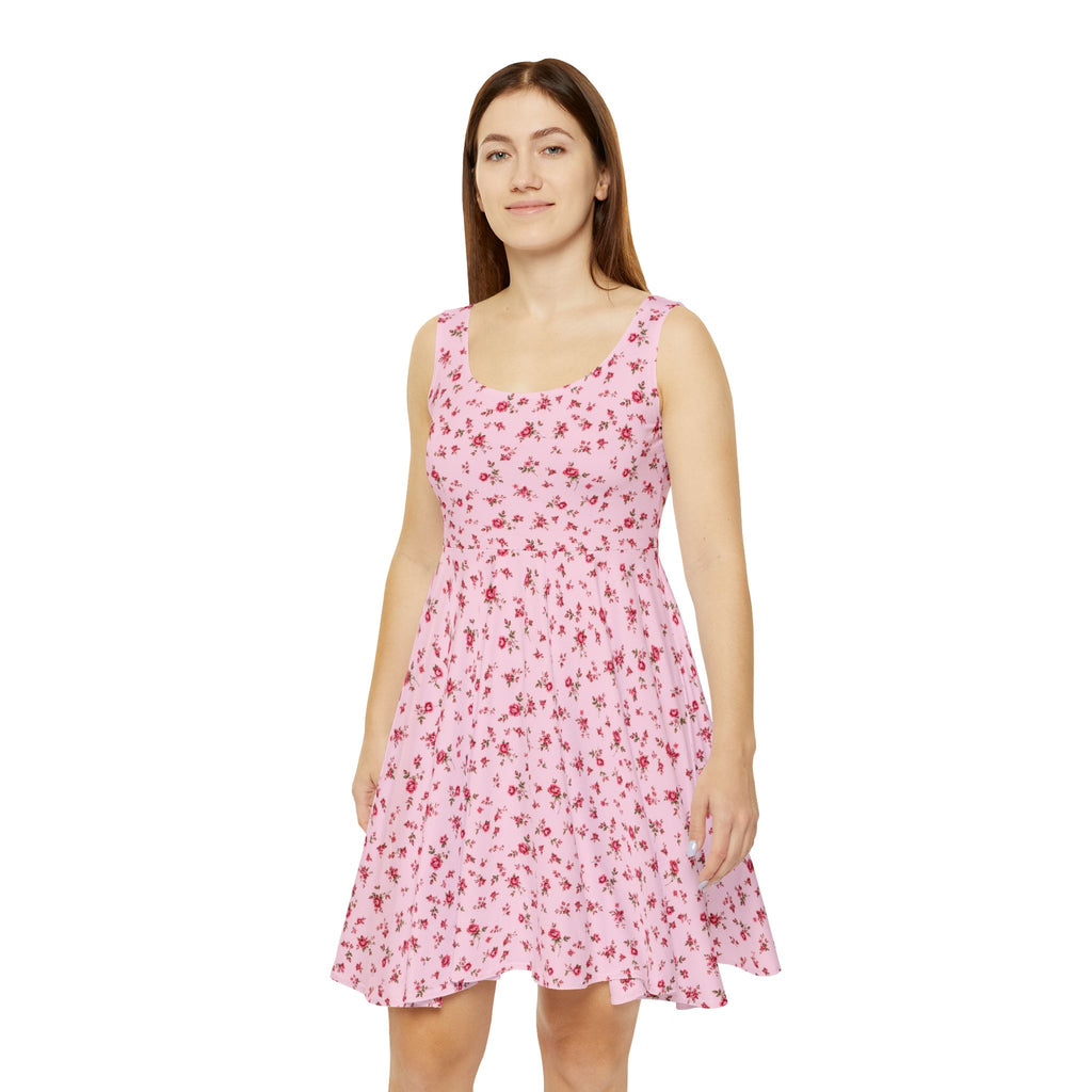 Pink Tiny Rose Floral Skater Dress