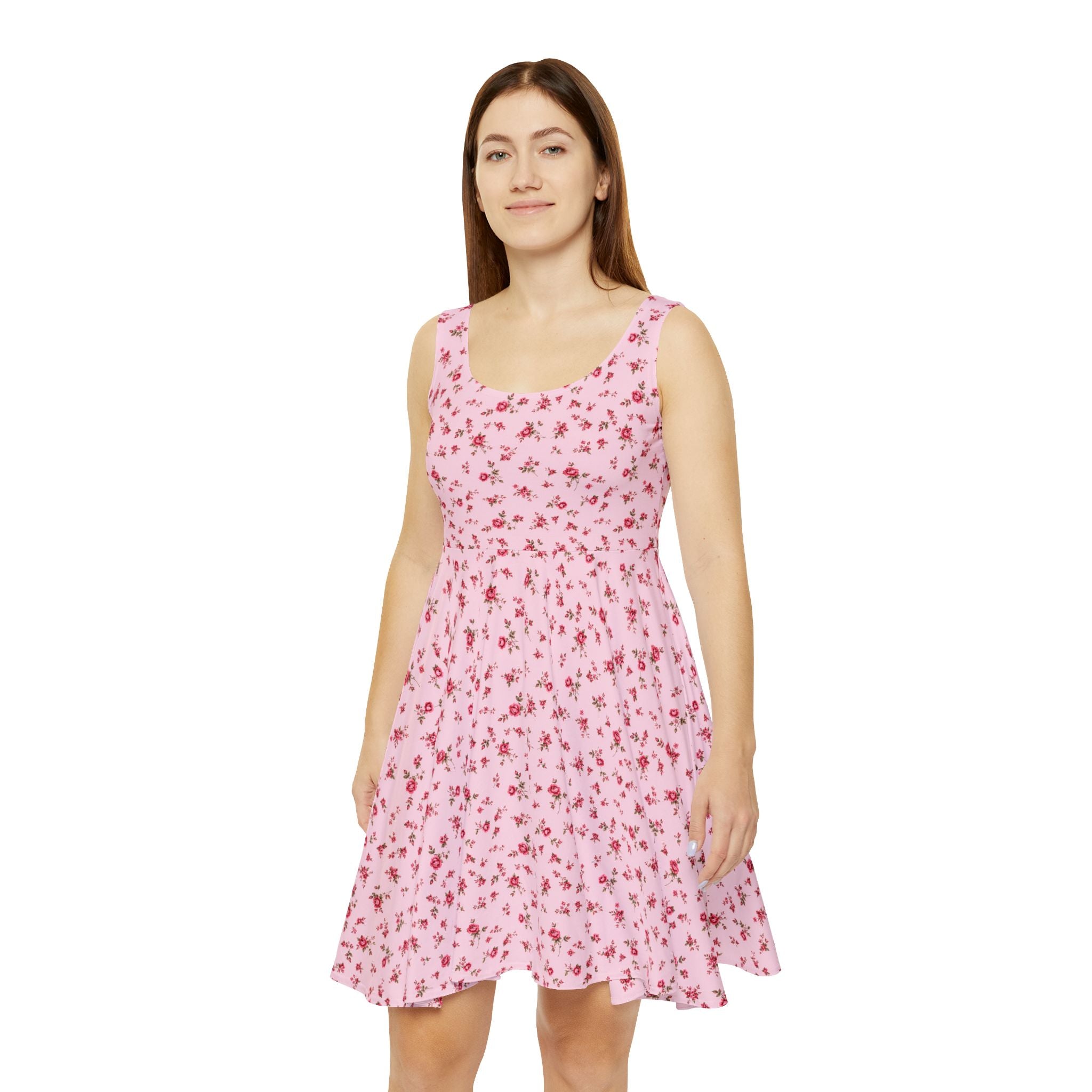 Pink Tiny Rose Floral Skater Dress