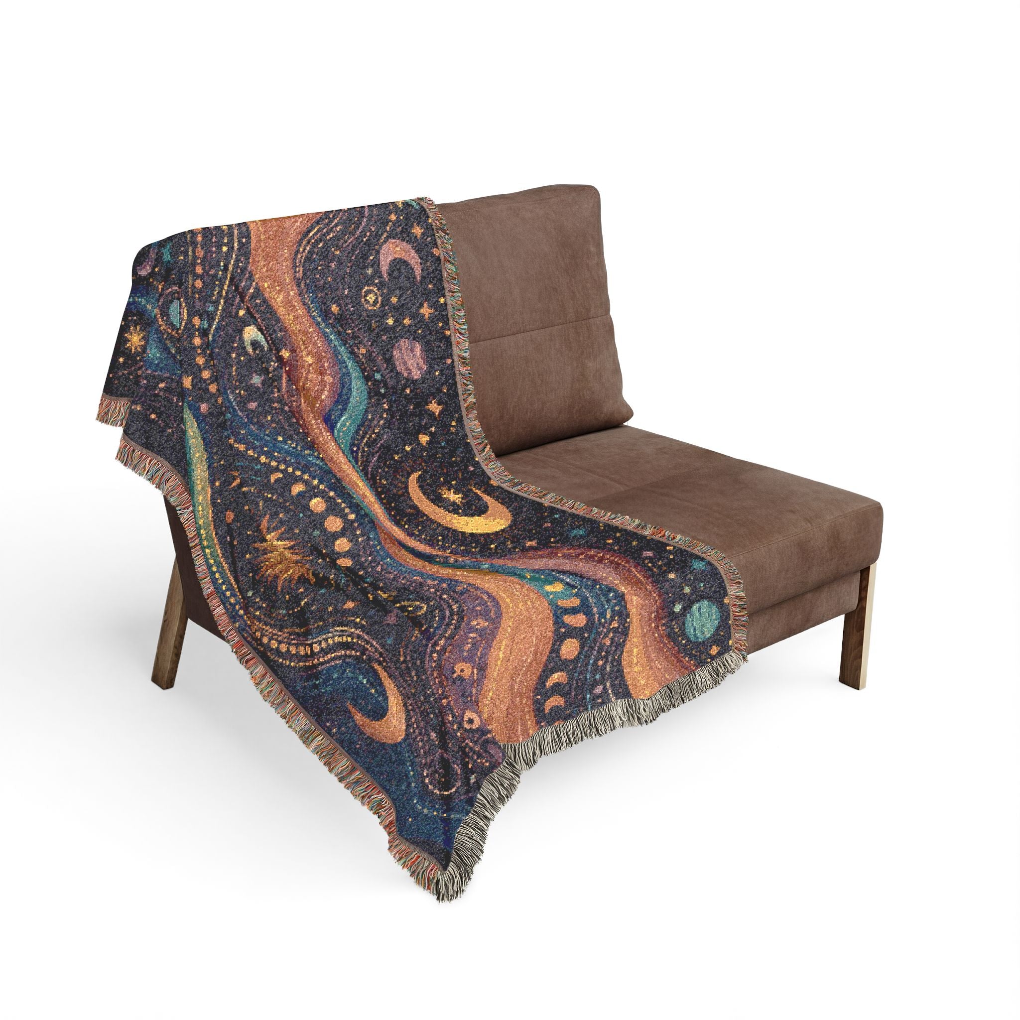 Celestial Waves Woven Blanket | Moon Stars Tapestry Throw