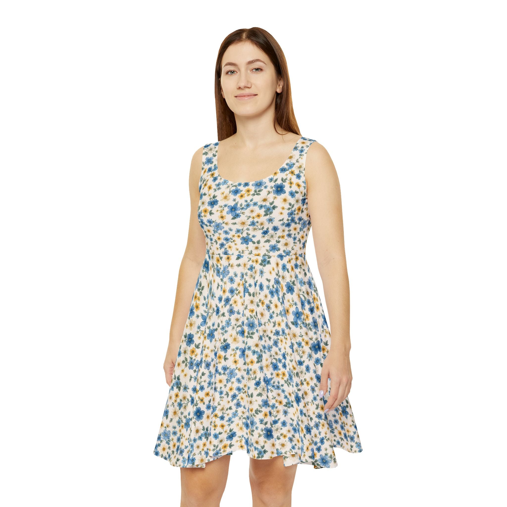 Blue and Yellow Ditsy Floral Skater Dress