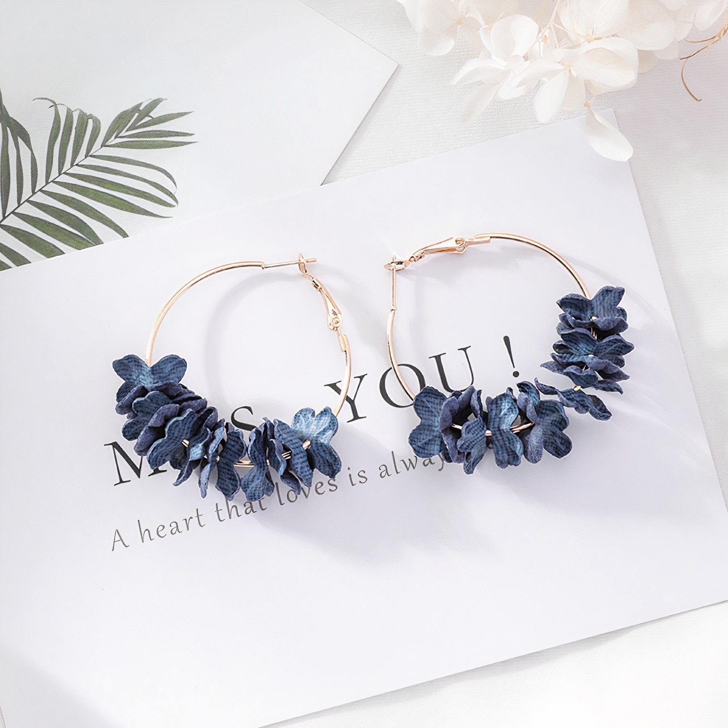 Navy Bloom Hoop Earrings
