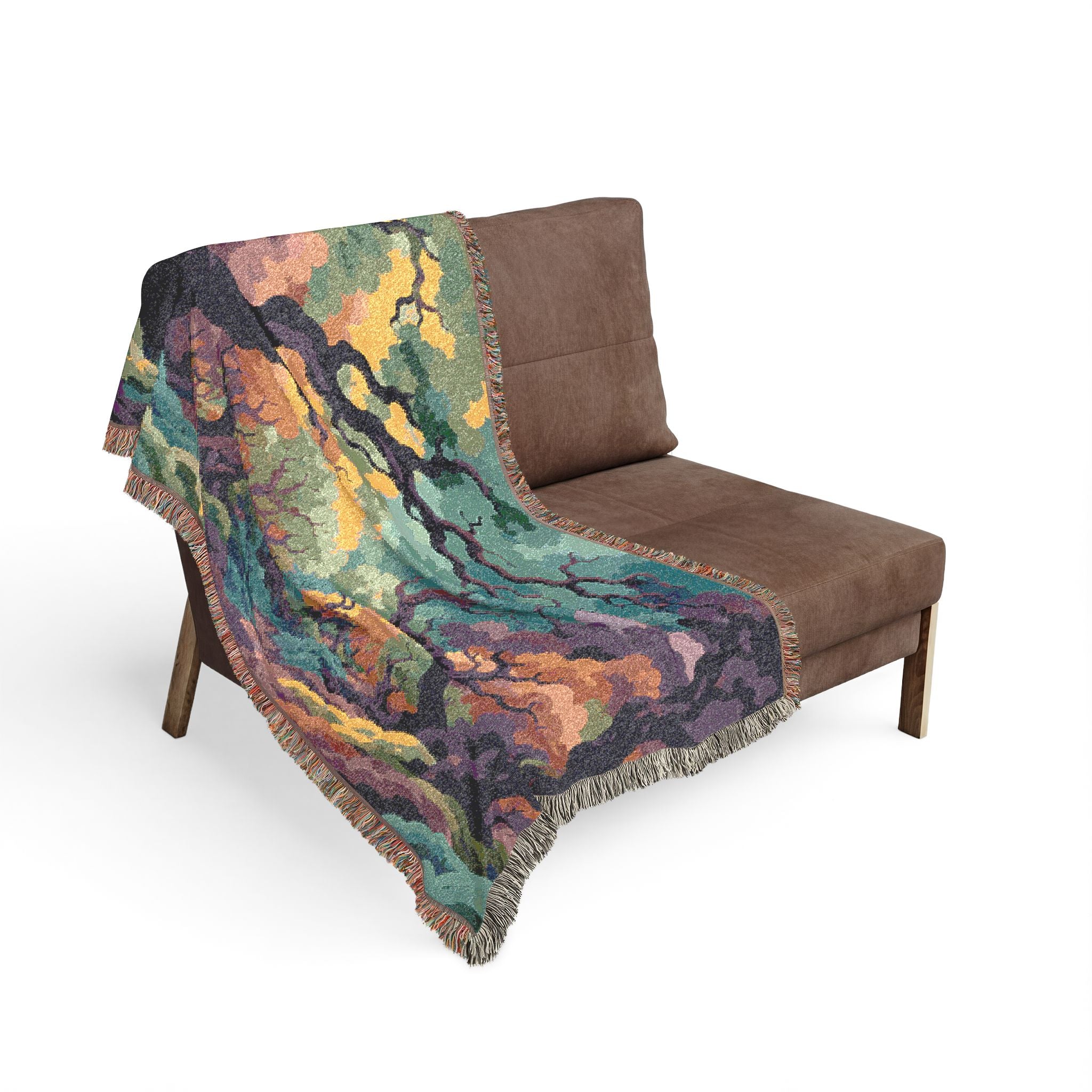 Enchanted Forest Tapestry Woven Blanket | Colorful Tree Canopy Throw