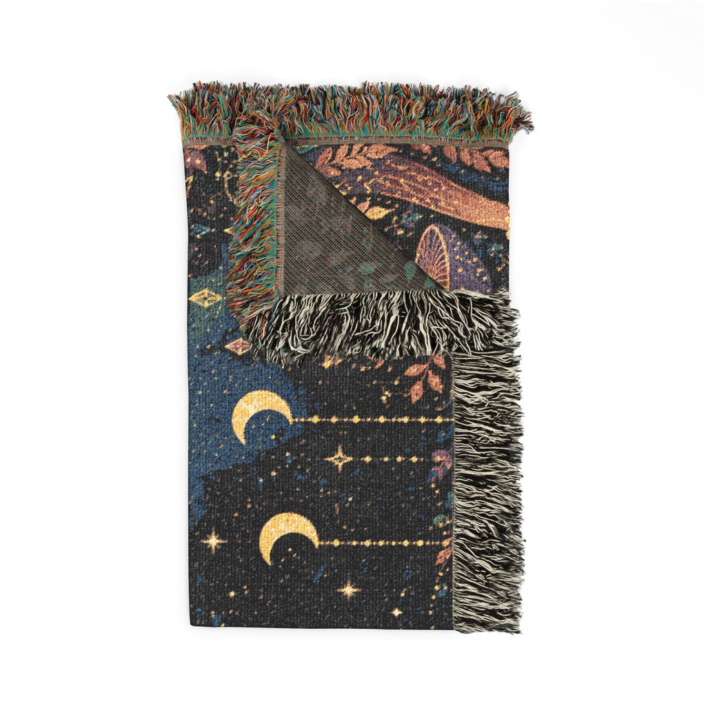 Moonlit Mushroom Forest Woven Blanket | Celestial Nightscape Tapestry