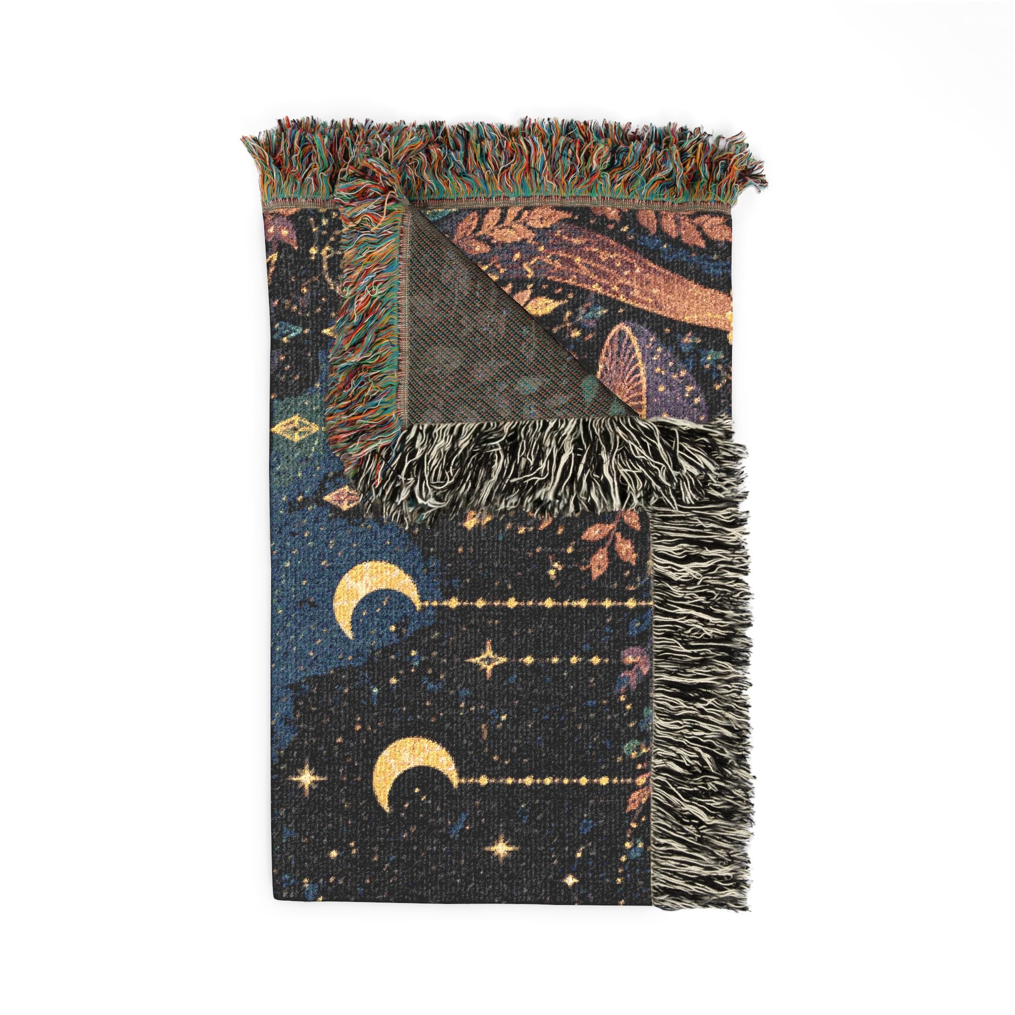 Moonlit Mushroom Forest Woven Blanket | Celestial Nightscape Tapestry