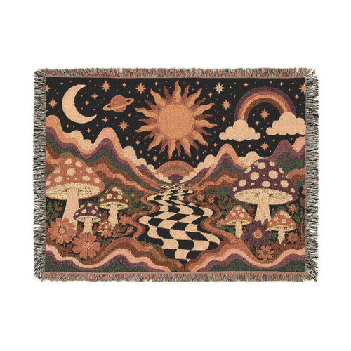 Psychedelic Mushroom Sunscape Woven Tapestry Blanket