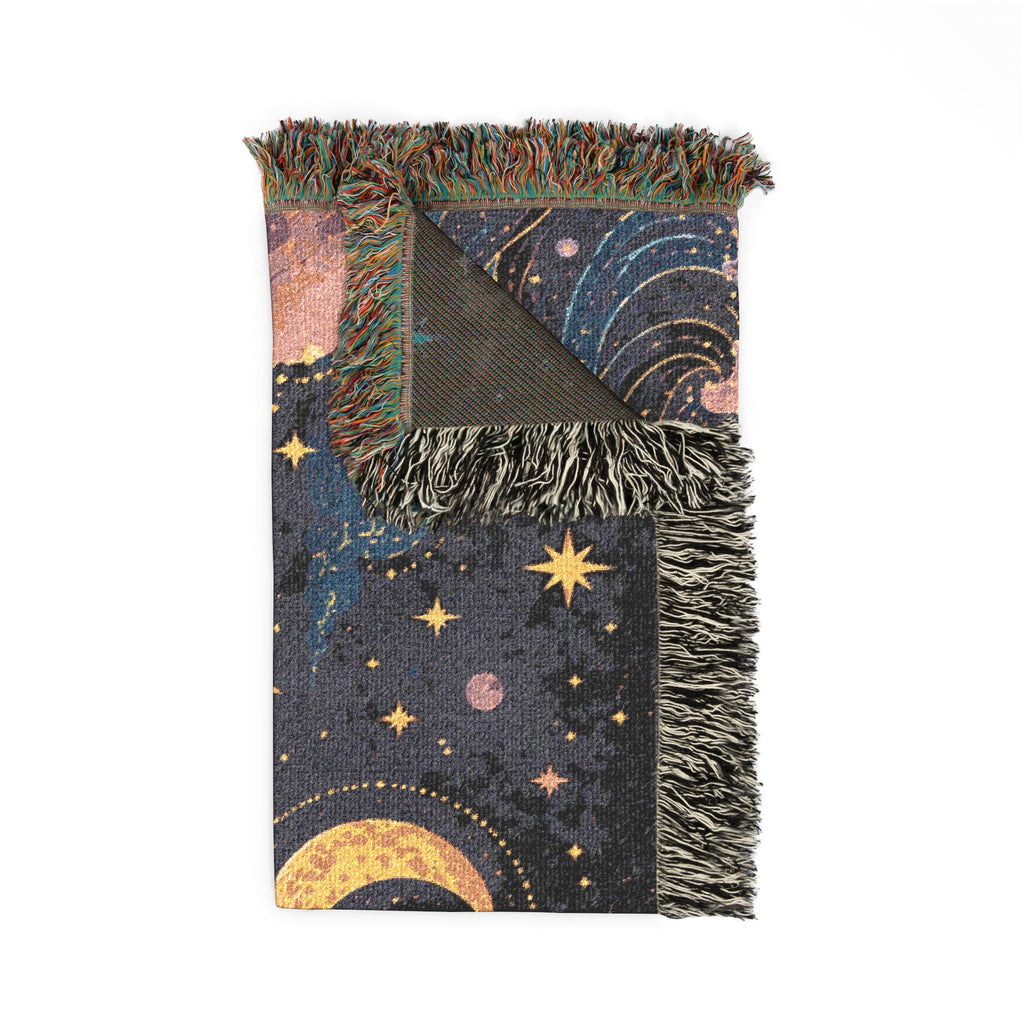 Crescent Moon Over Ocean Woven Blanket | Starry Night Tapestry Throw