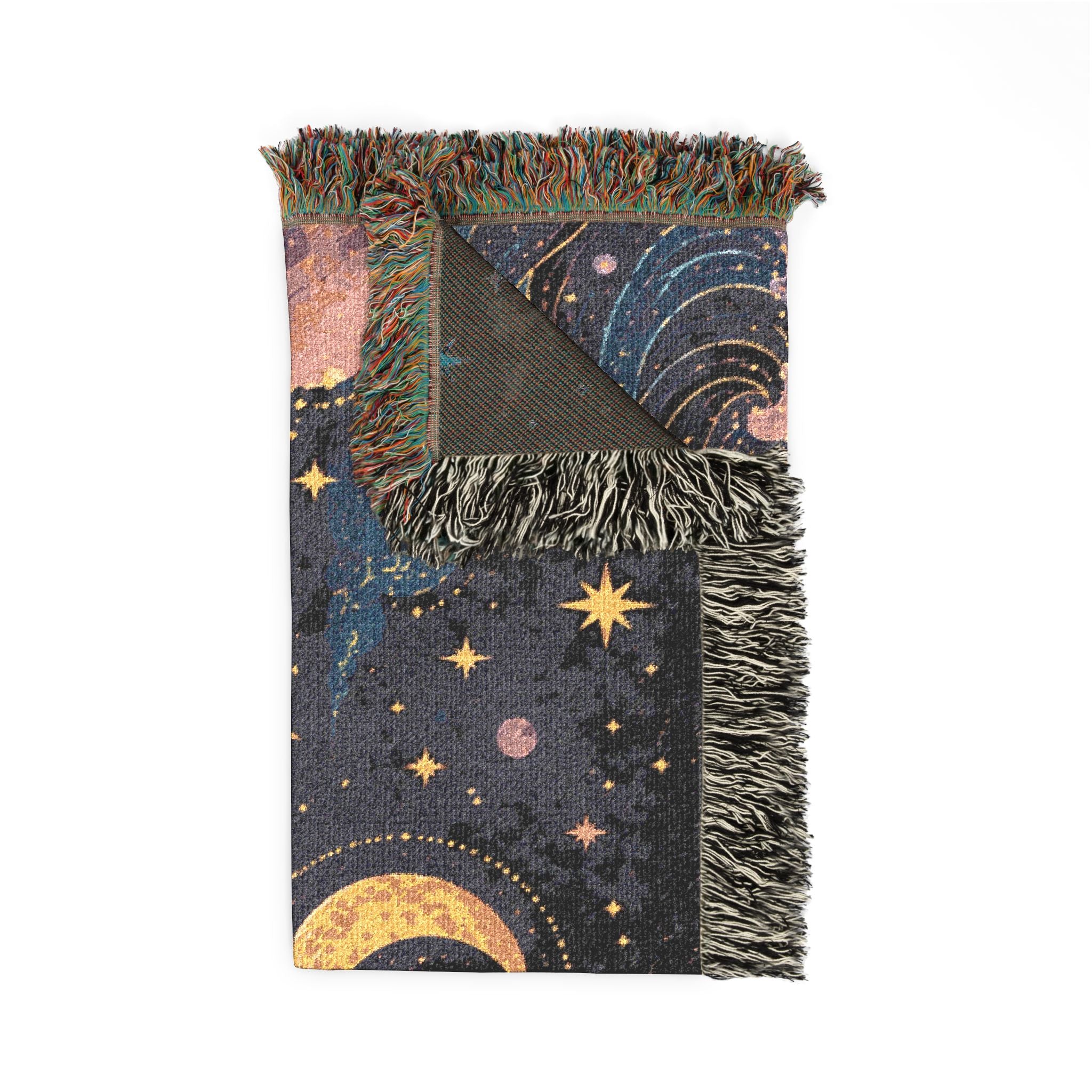 Crescent Moon Over Ocean Woven Blanket | Starry Night Tapestry Throw