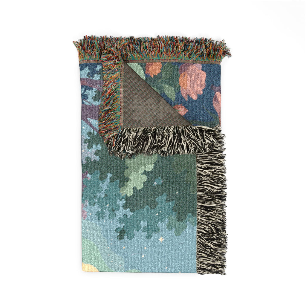 Sunset Rose Meadow Woven Blanket | Floral Landscape Throw