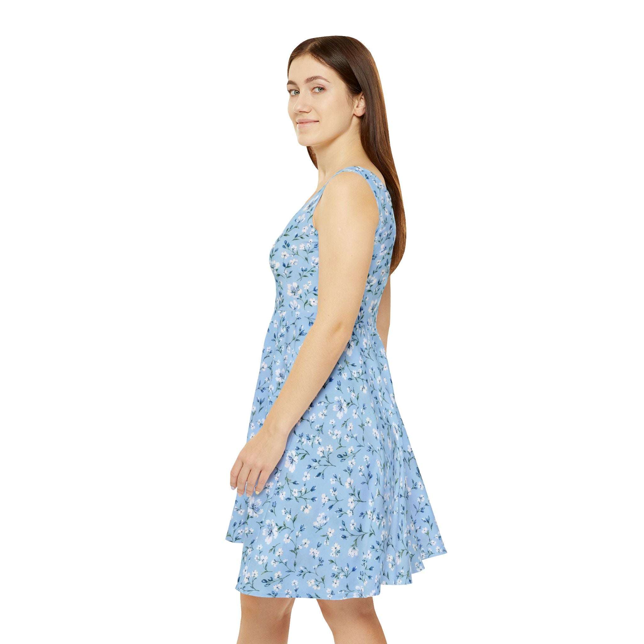 Blue Floral Pattern Skater Dress