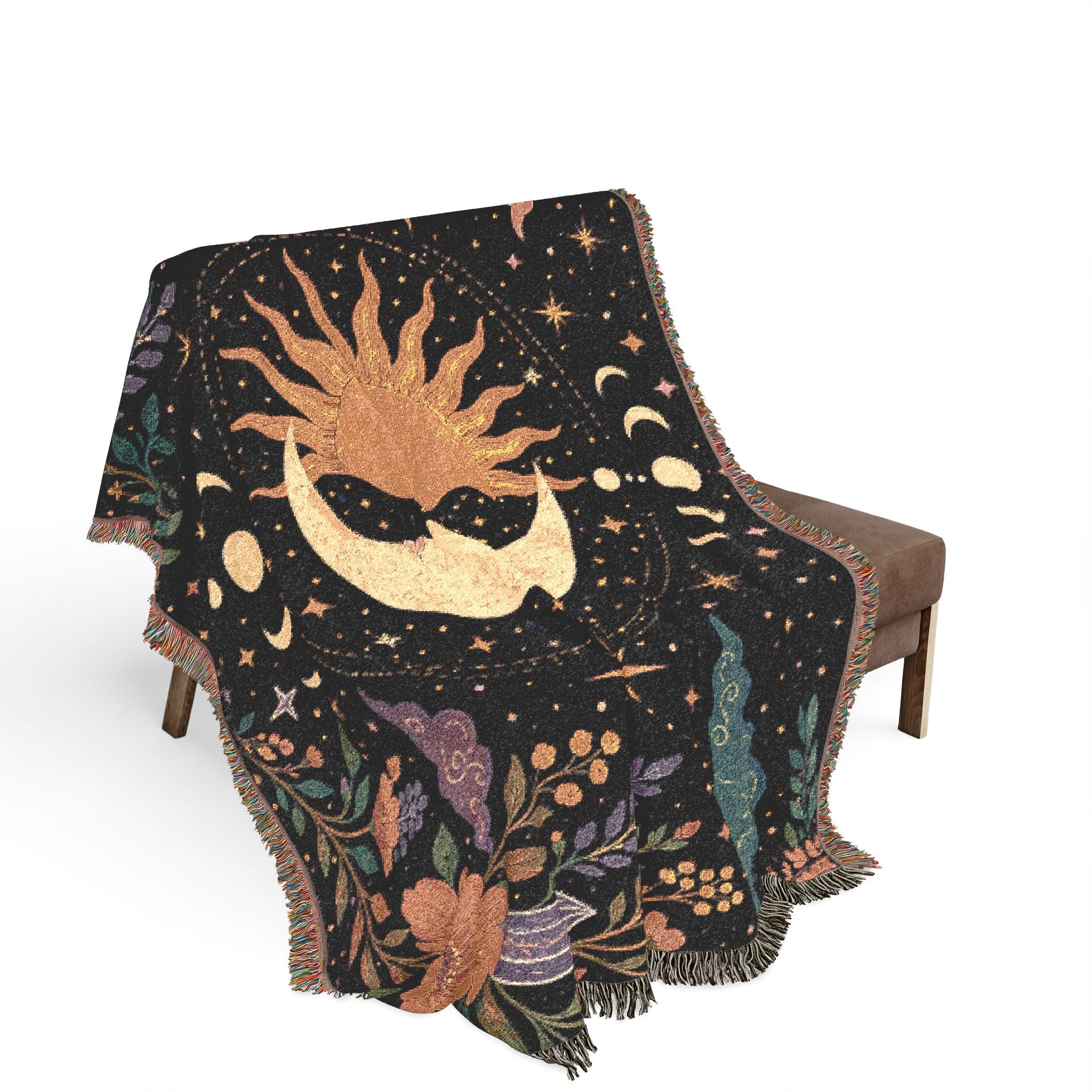 Sun and Moon Celestial Woven Blanket | Boho Astrology Throw