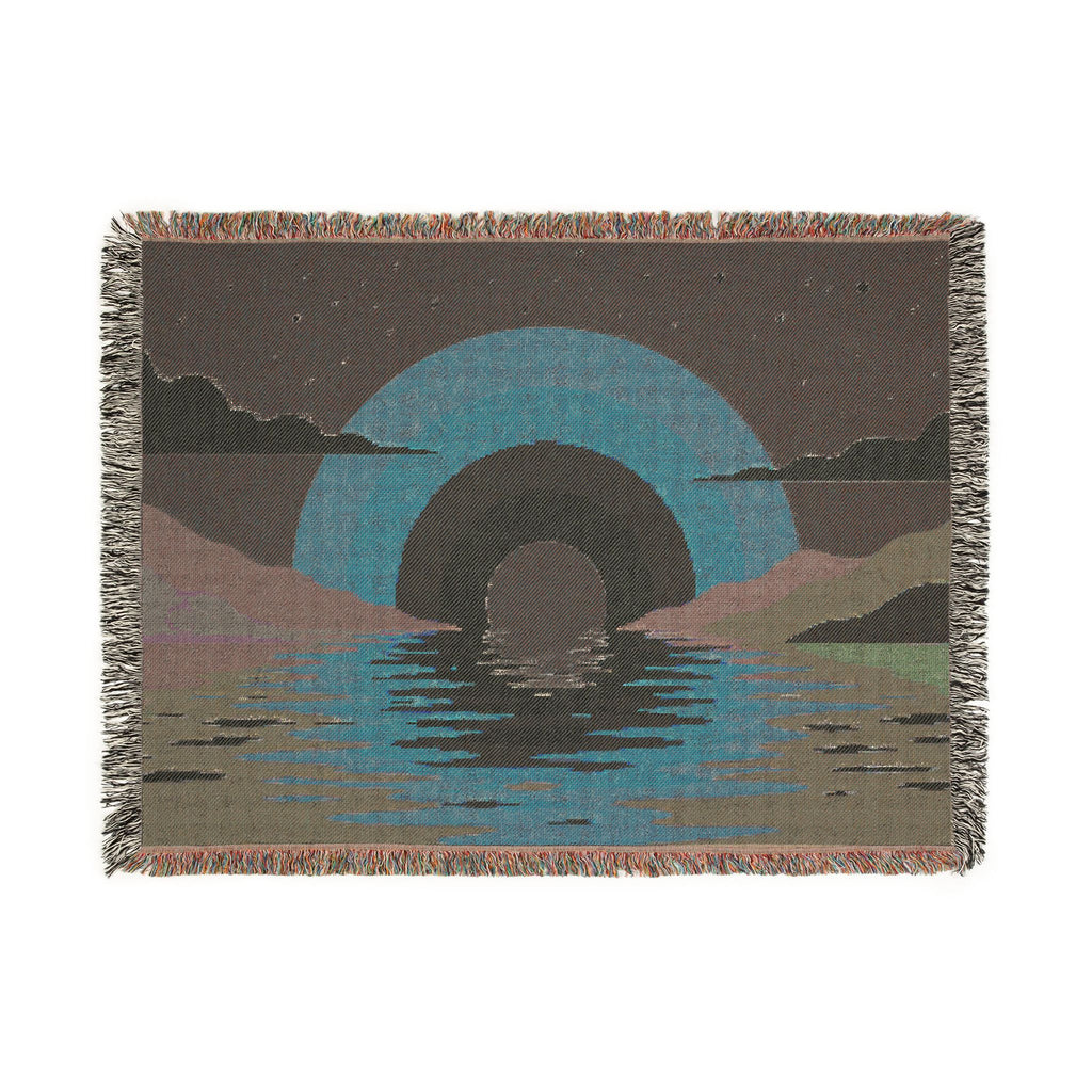 Retro Sunset Arch Woven Blanket | Boho Landscape Tapestry Throw
