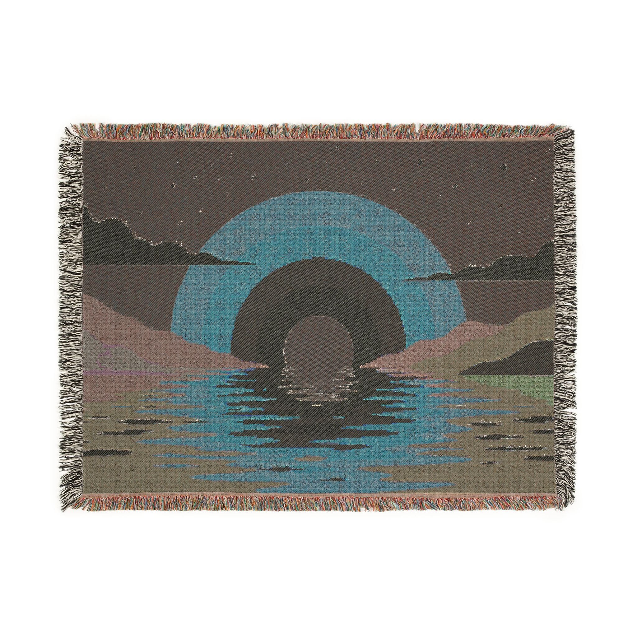 Retro Sunset Arch Woven Blanket | Boho Landscape Tapestry Throw