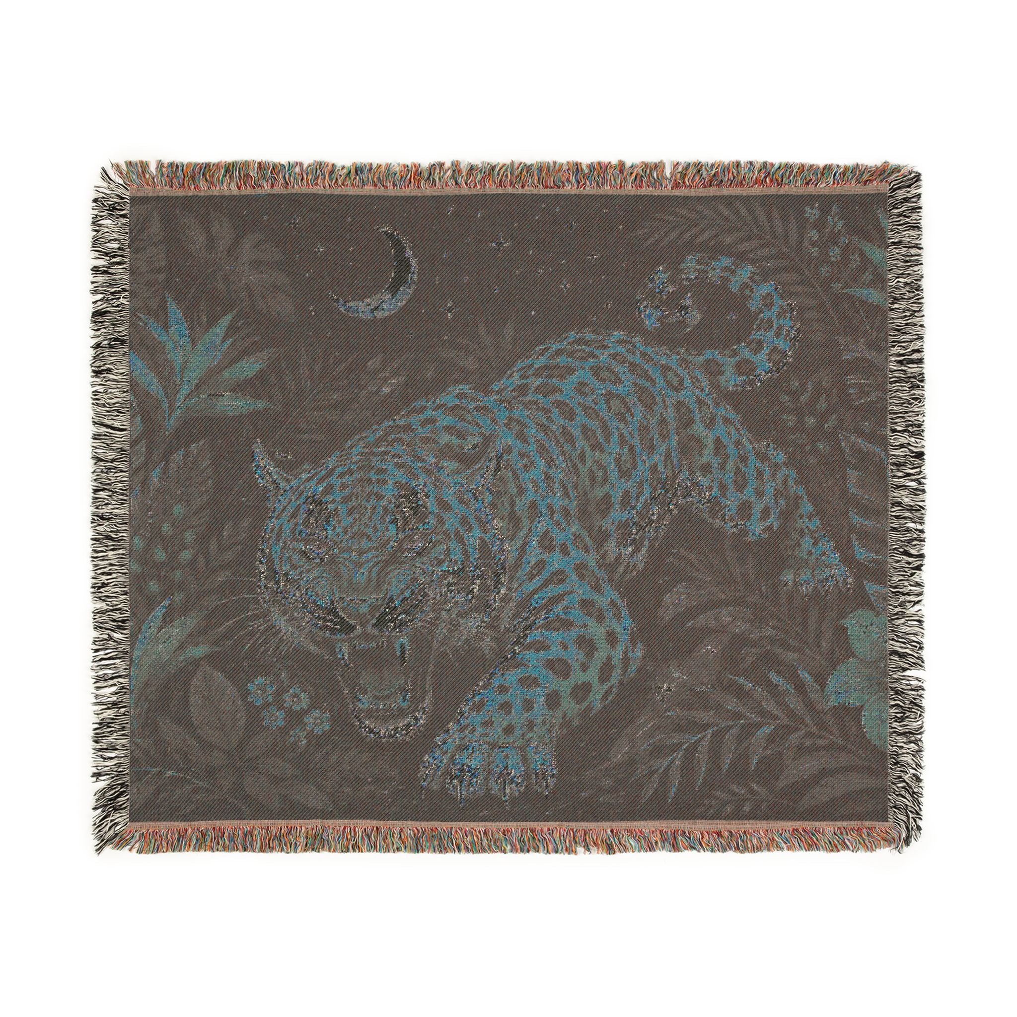 Roaring Tiger Throw Woven Blanket | Jungle Moon Tapestry