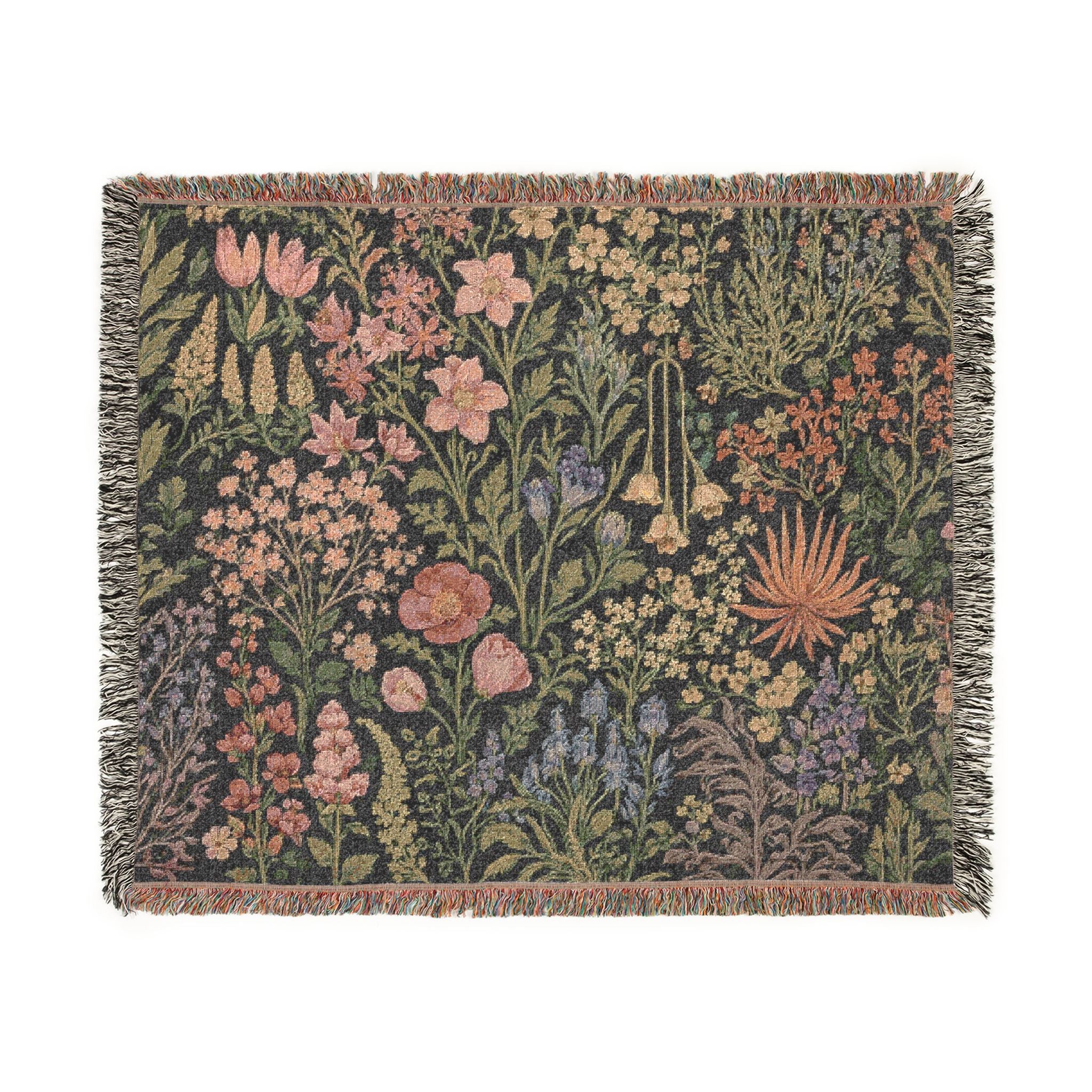 Vintage Floral Tapestry Woven Blanket | Botanical Garden Throw