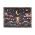 Crescent Moon Over Ocean Woven Blanket | Starry Night Tapestry Throw