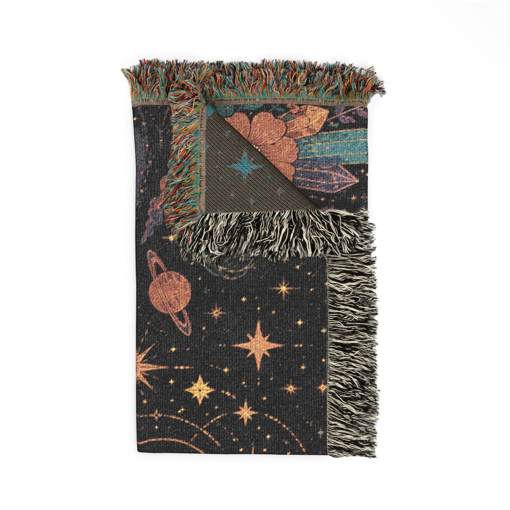 Celestial Moon Phases Woven Blanket | Sun, Stars & Floral Tapestry Throw