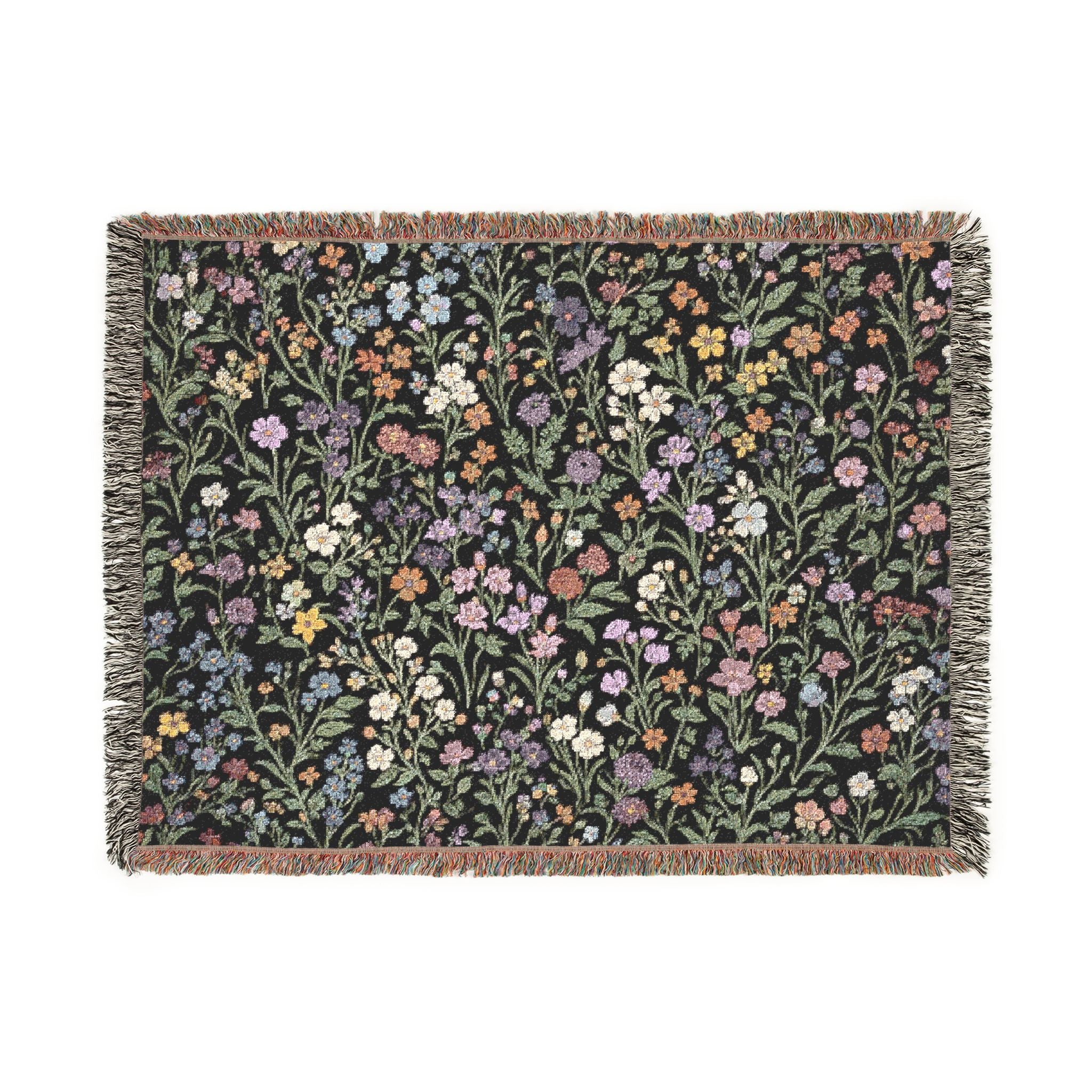Tiny Floral Mosaic Woven Blanket | Meadow Flowers Throw