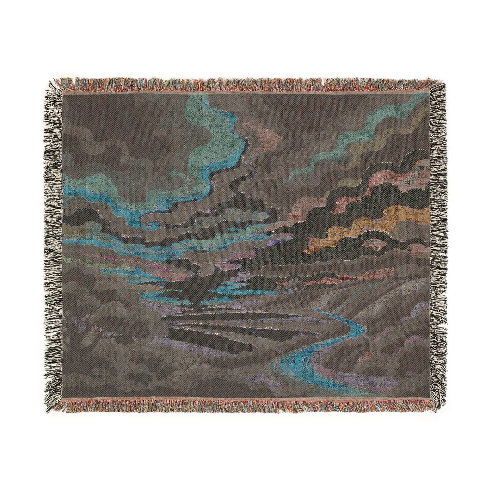 Sunset Landscape Woven Blanket | Scenic Countryside Tapestry Throw