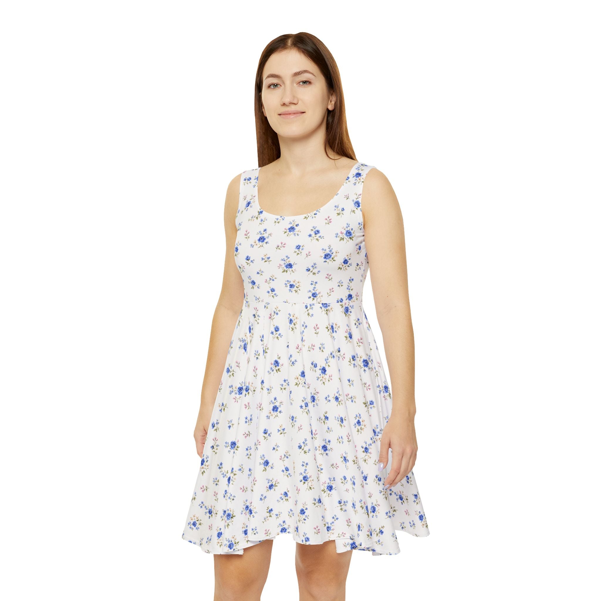 Blue Floral Print Skater Dress