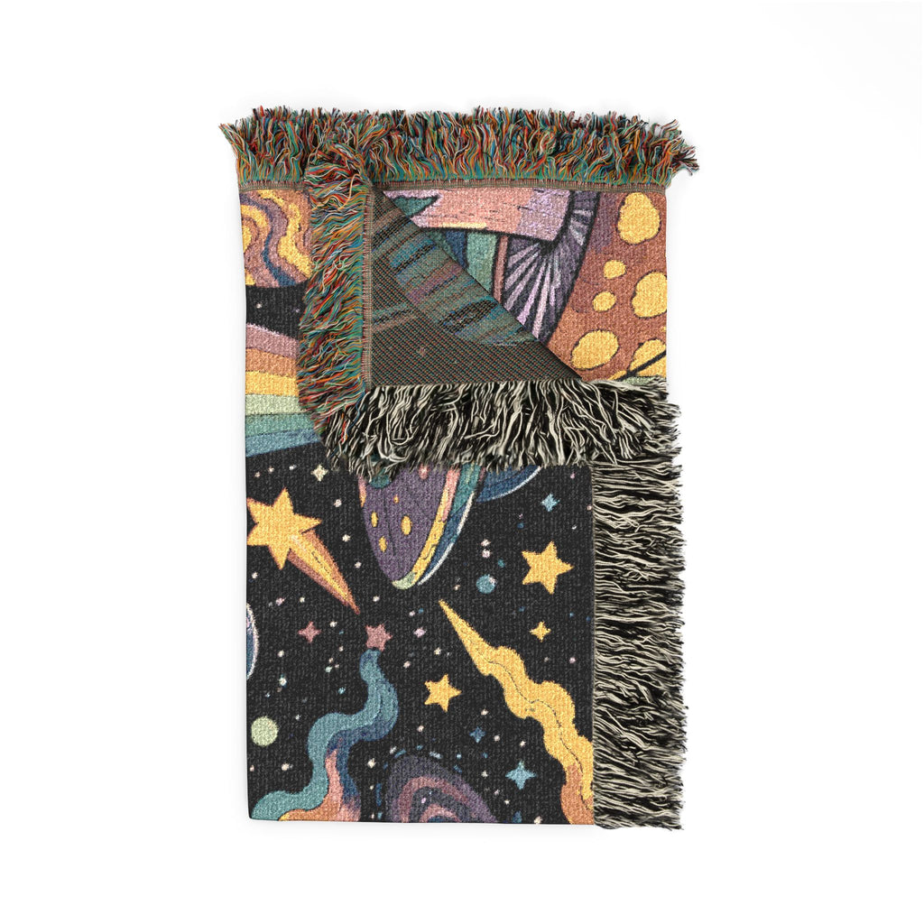 Psychedelic Alien Mushroom Scene Woven Blanket | Space UFO Tapestry Throw