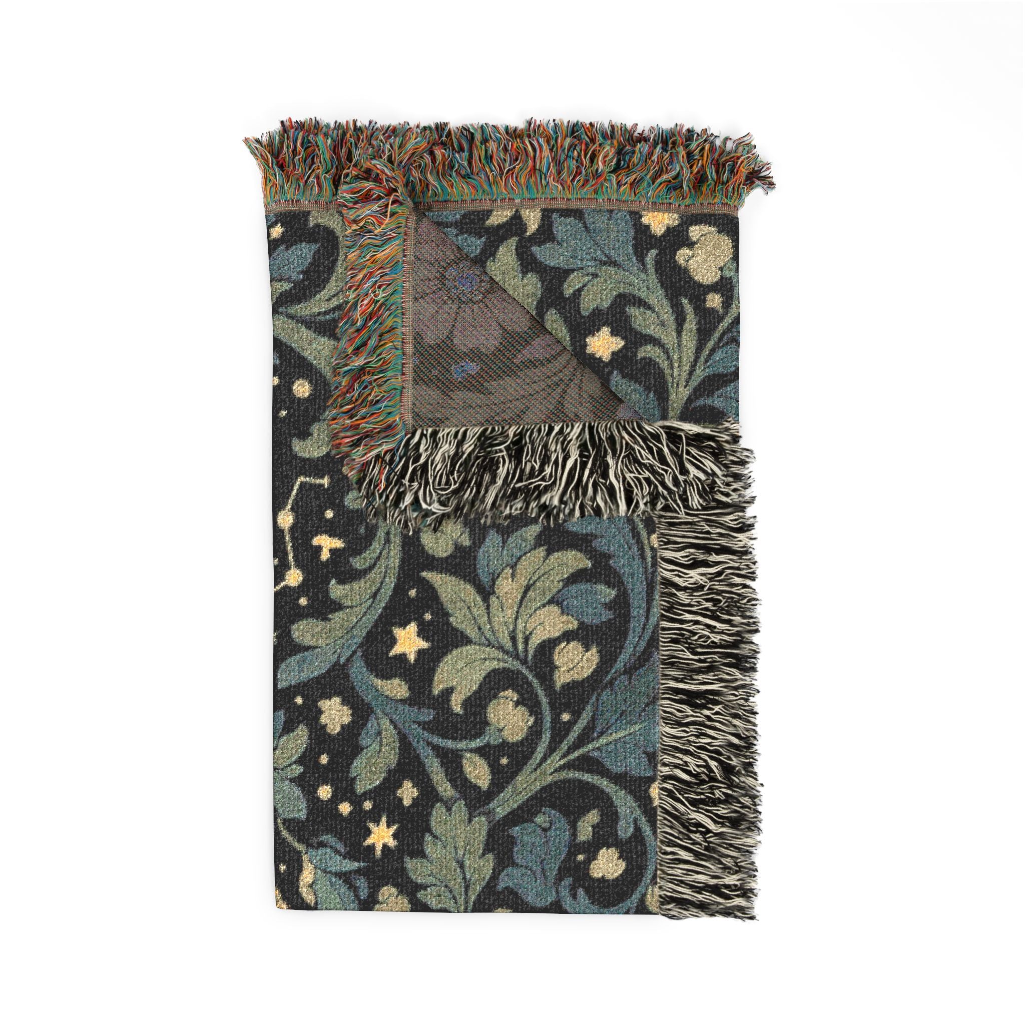 Crescent Moon Floral Woven Blanket | Starry Night Tapestry Throw