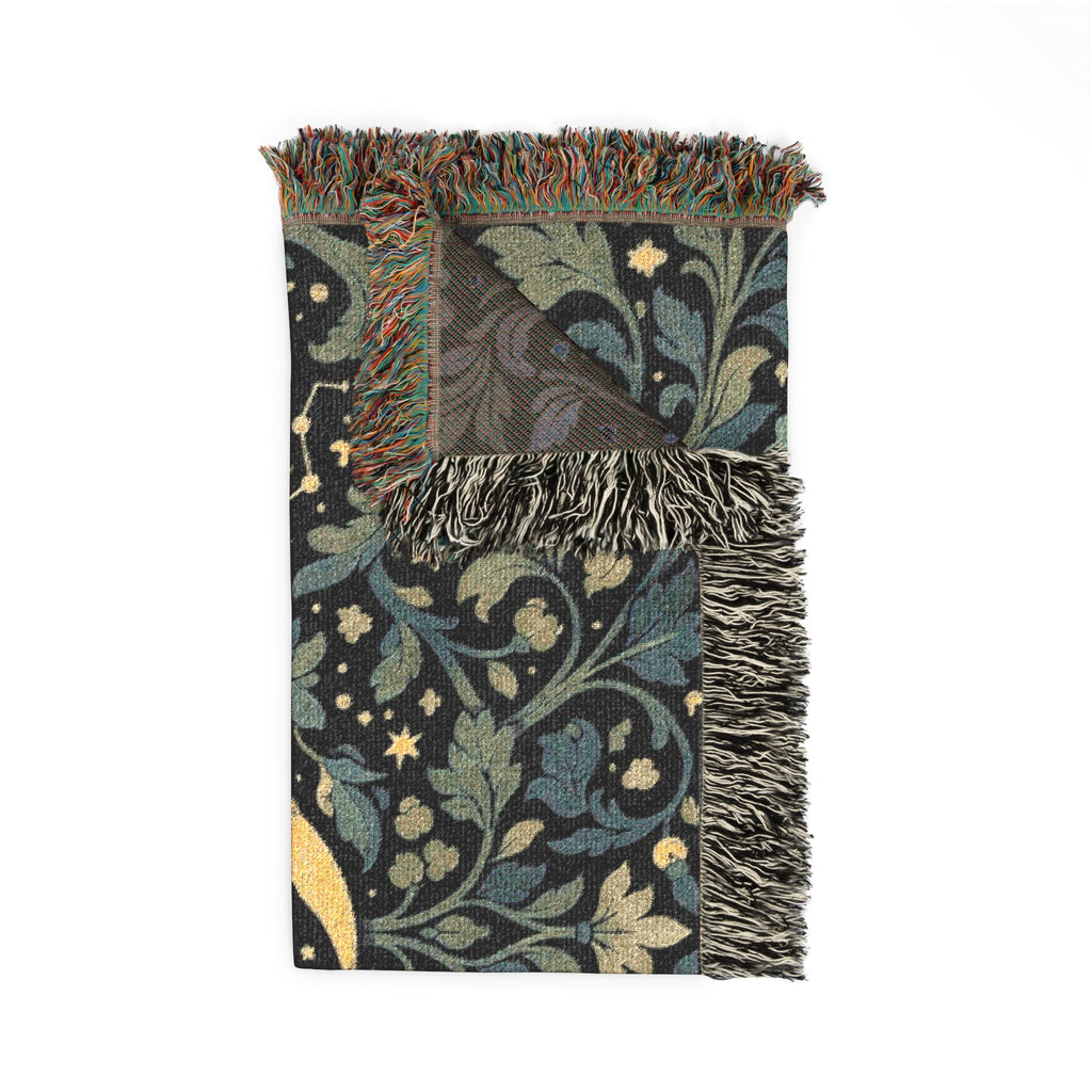 Crescent Moon Floral Woven Blanket | Starry Night Tapestry Throw