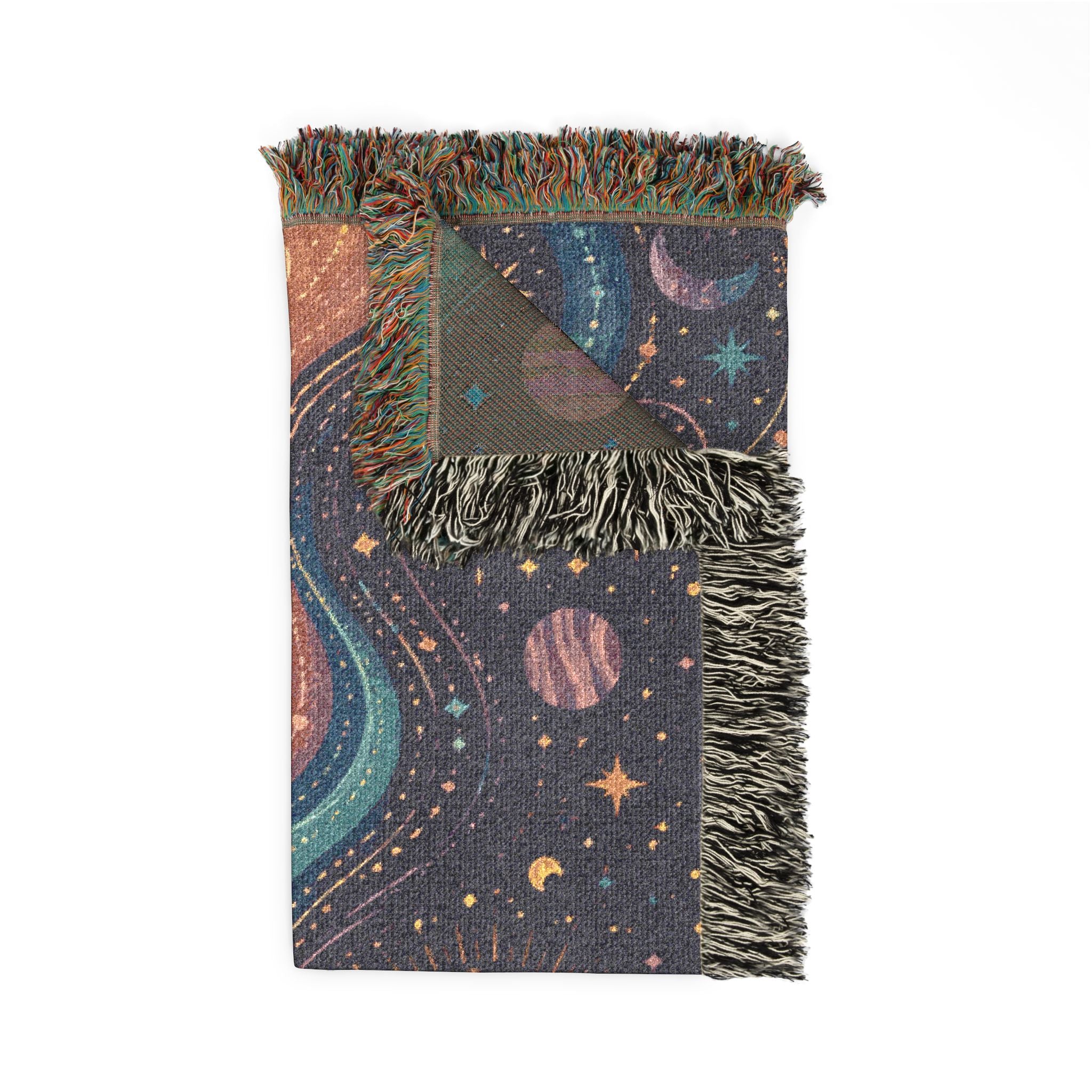 Celestial Waves Woven Blanket | Moon Stars Tapestry Throw