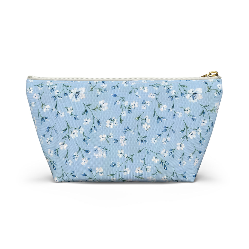 Light Blue Floral Pattern Accessory Pouch