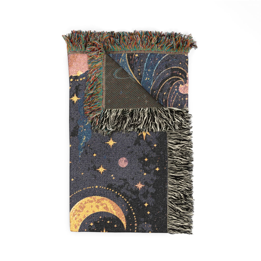 Crescent Moon Over Ocean Woven Blanket | Starry Night Tapestry Throw