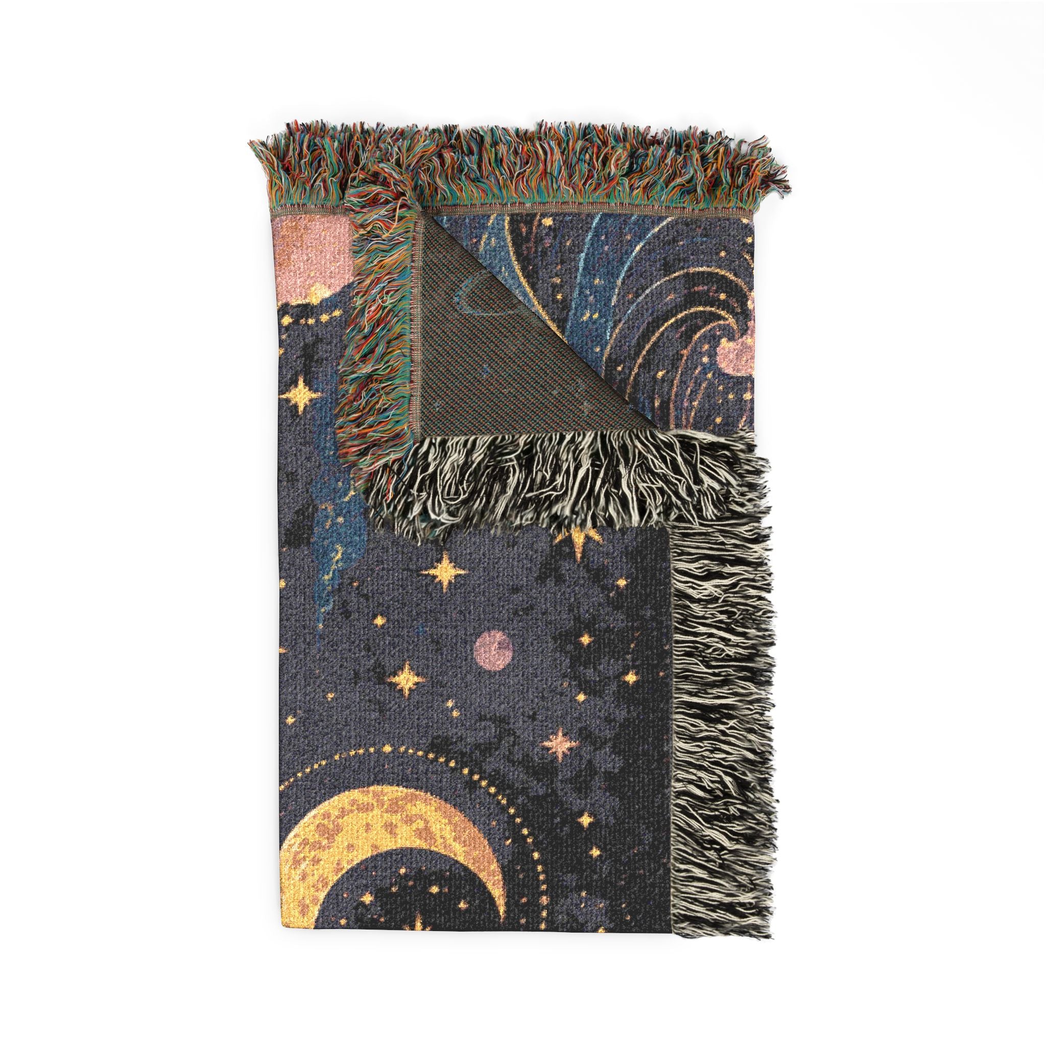 Crescent Moon Over Ocean Woven Blanket | Starry Night Tapestry Throw