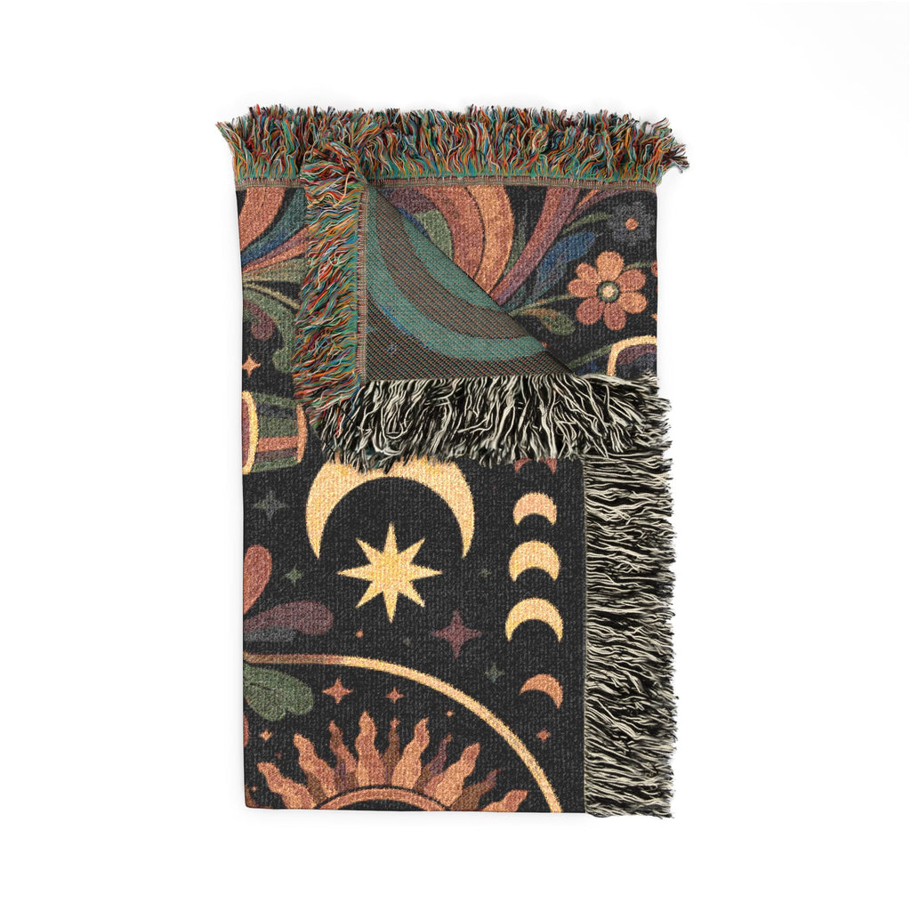 Celestial Moon Eye Woven Blanket | Mystic Boho Tapestry Throw