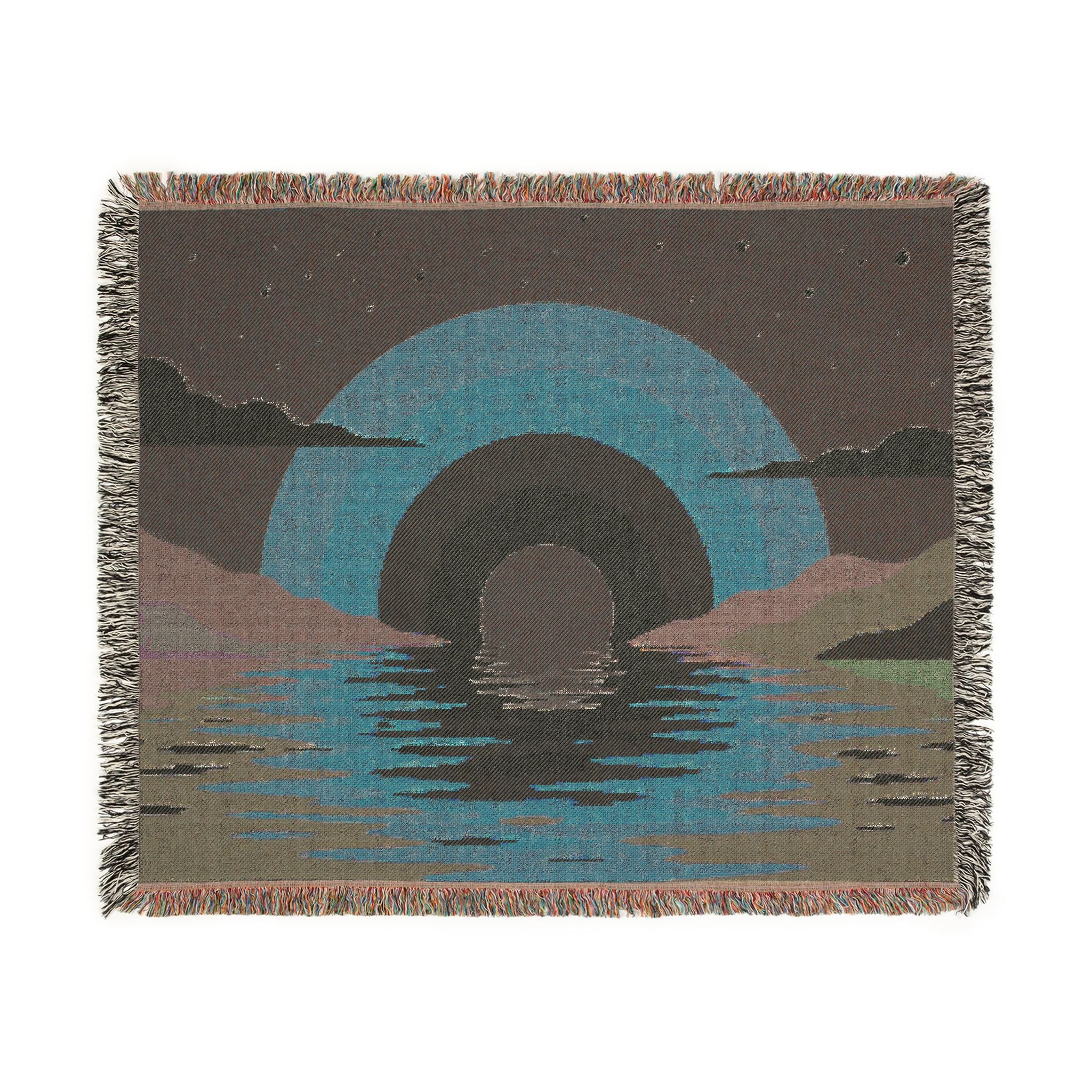 Retro Sunset Arch Woven Blanket | Boho Landscape Tapestry Throw