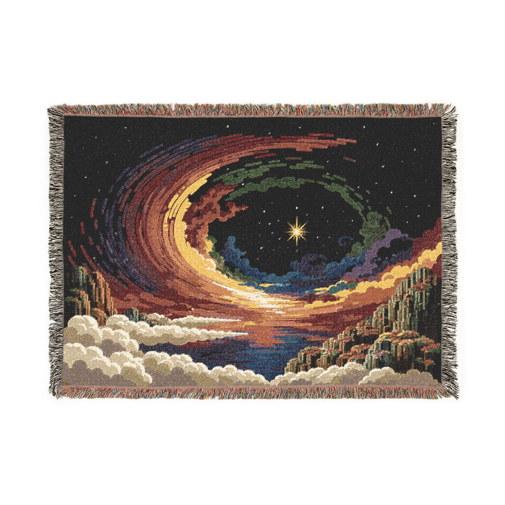 Cosmic Vortex Woven Blanket | Starry Swirl Tapestry Throw