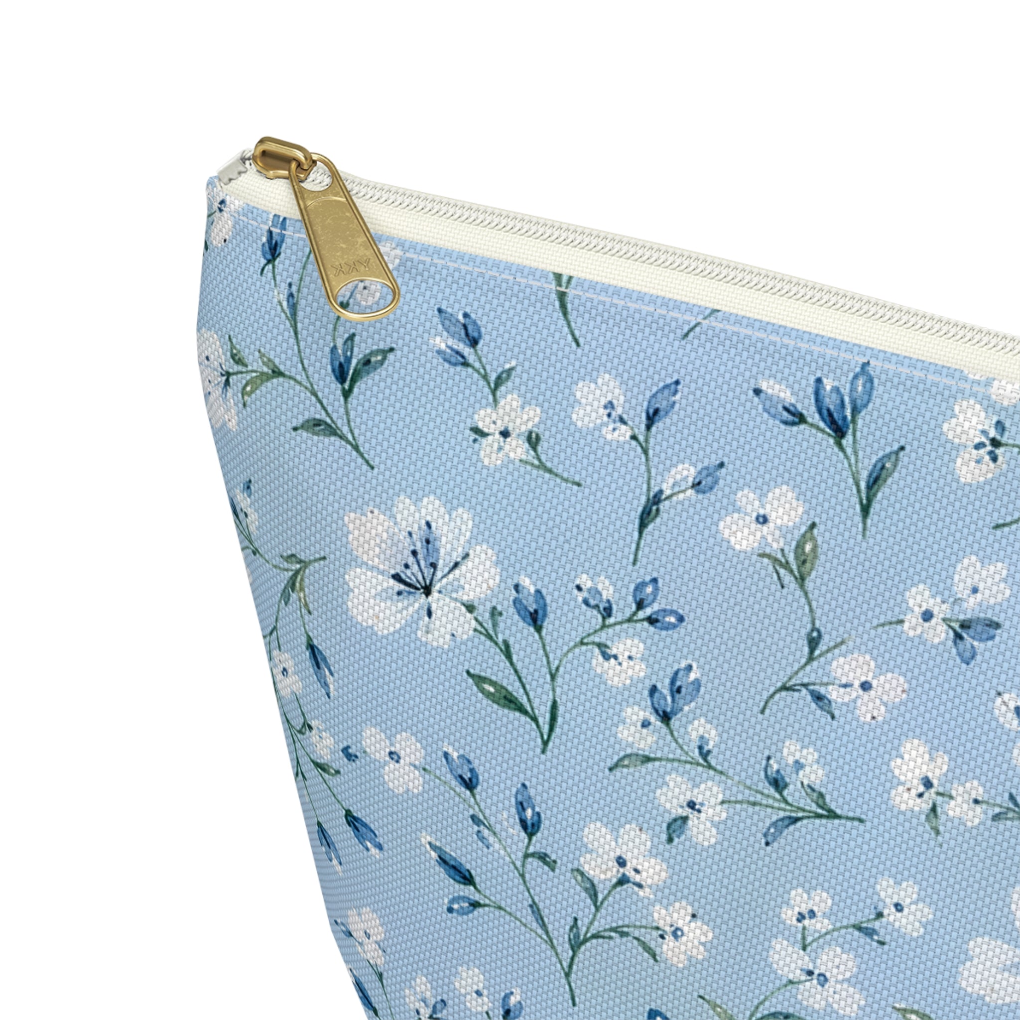 Light Blue Floral Pattern Accessory Pouch