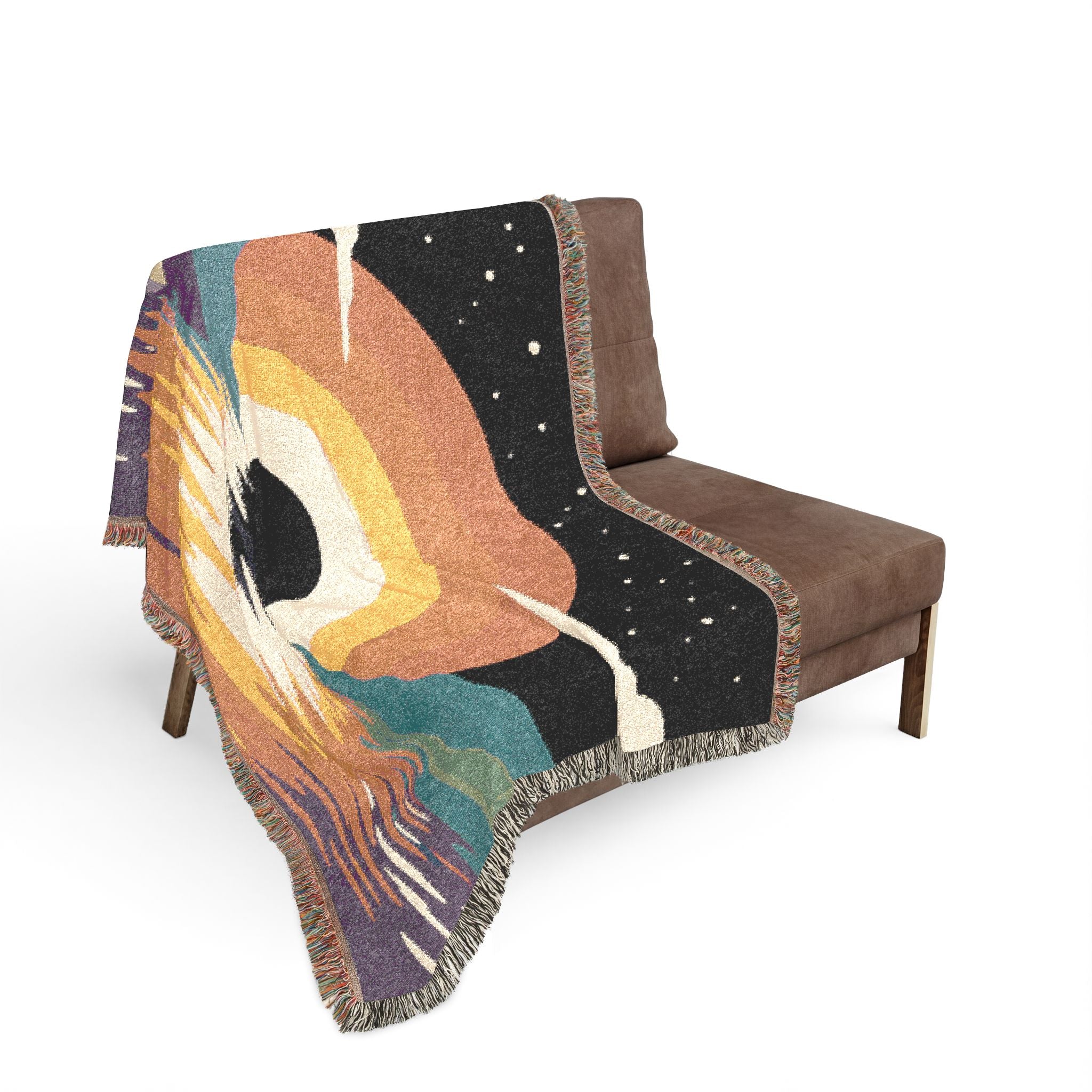 Retro Sunset Arch Woven Blanket | Boho Landscape Tapestry Throw