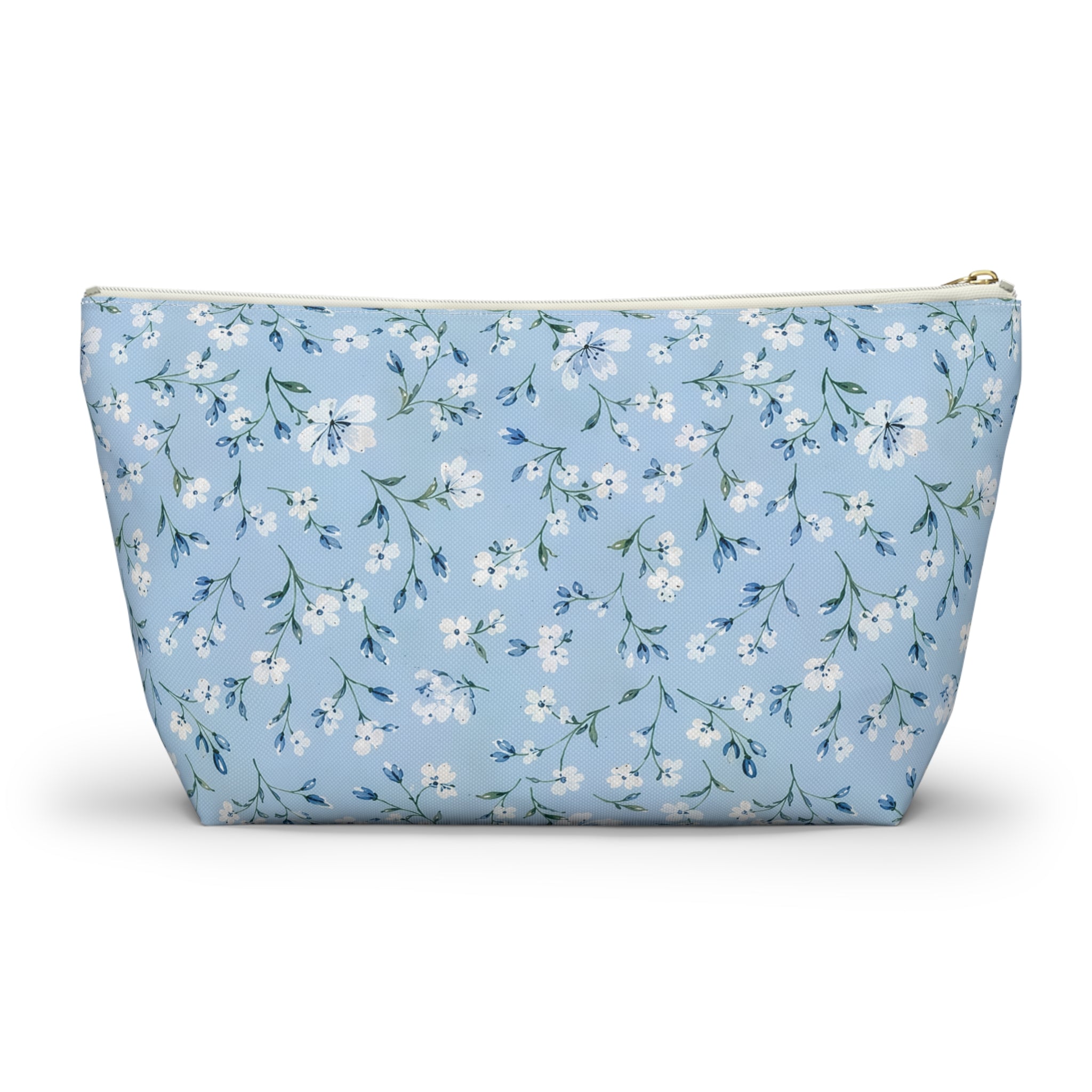 Light Blue Floral Pattern Accessory Pouch