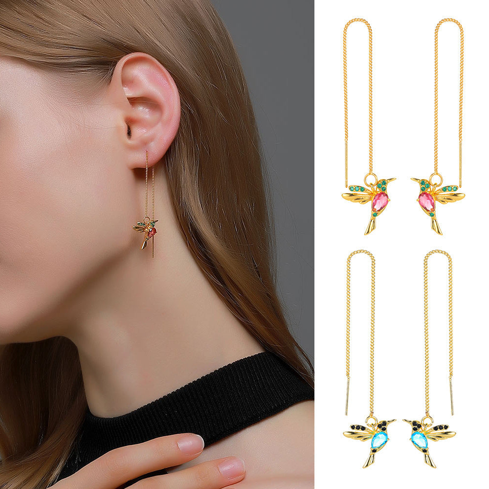 Elegant Hummingbird Tassel Earrings
