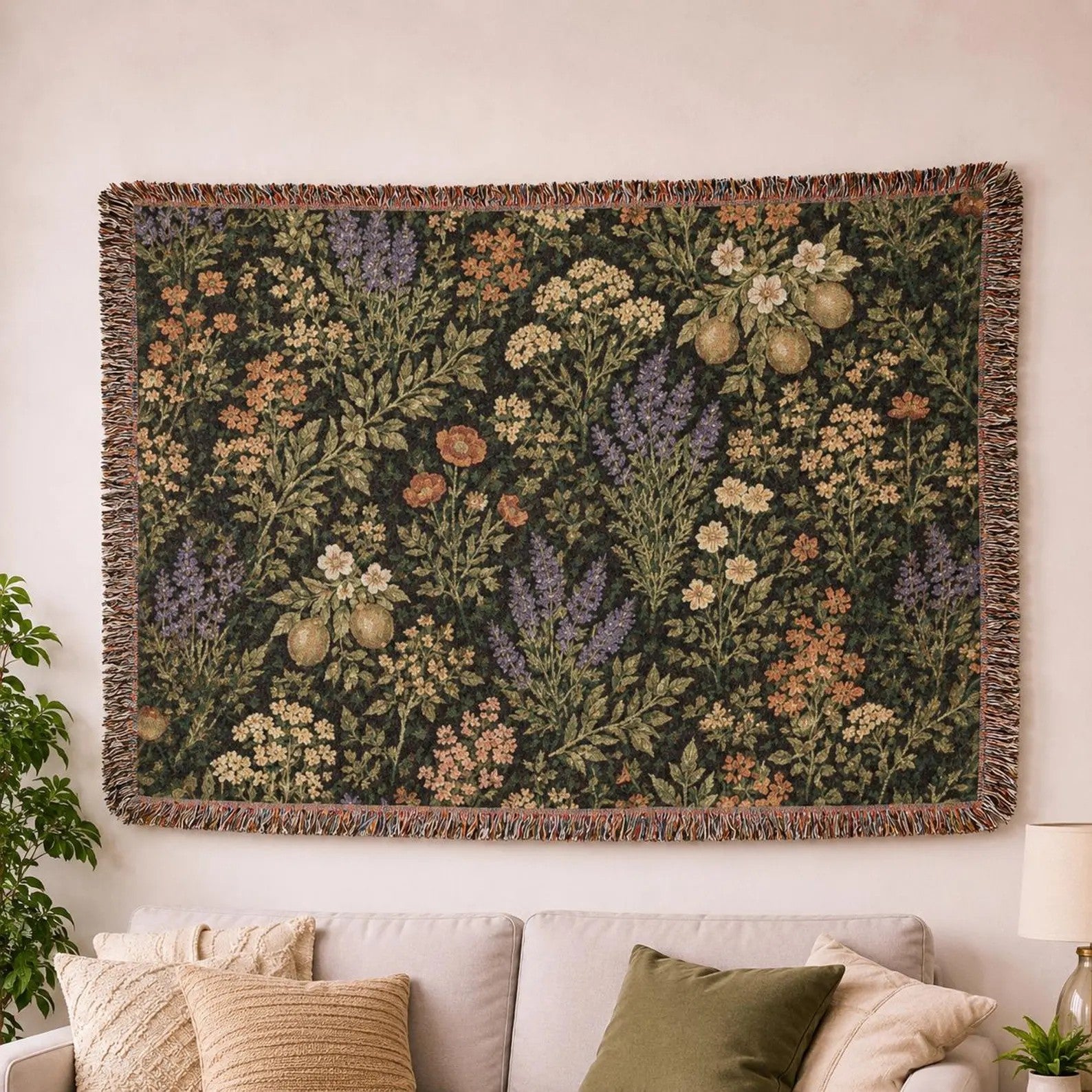 Vintage Floral Tapestry Woven Blanket | Cottagecore Throw, Botanical Pattern
