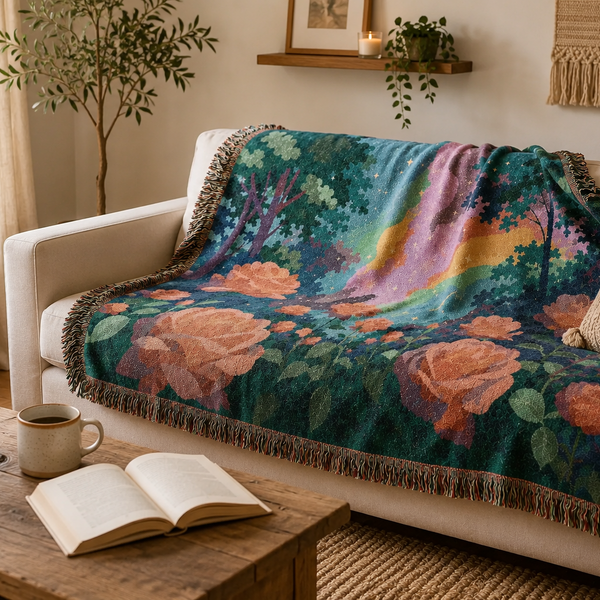 Sunset Rose Meadow Woven Tapestry Blanket