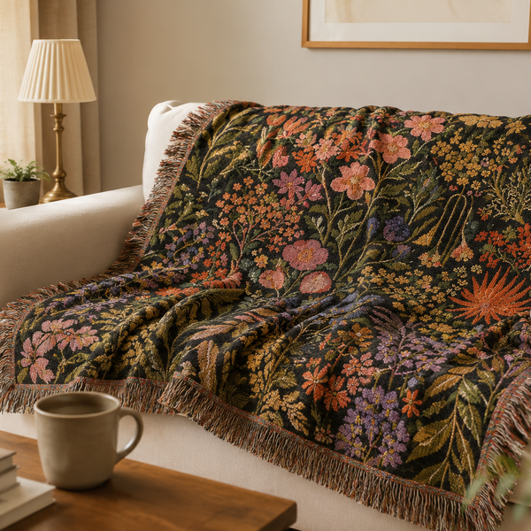 Vintage Botanical Garden Floral Woven Tapestry Blanket