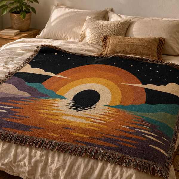 Retro Sunset Arch Woven Tapestry Blanket