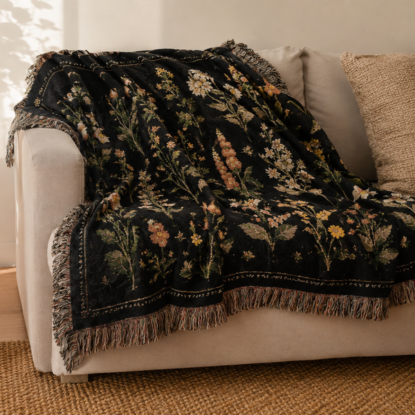 Vintage Herbarium Woven Tapestry Blanket