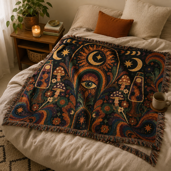 Celestial Moon Eye Woven Tapestry Blanket