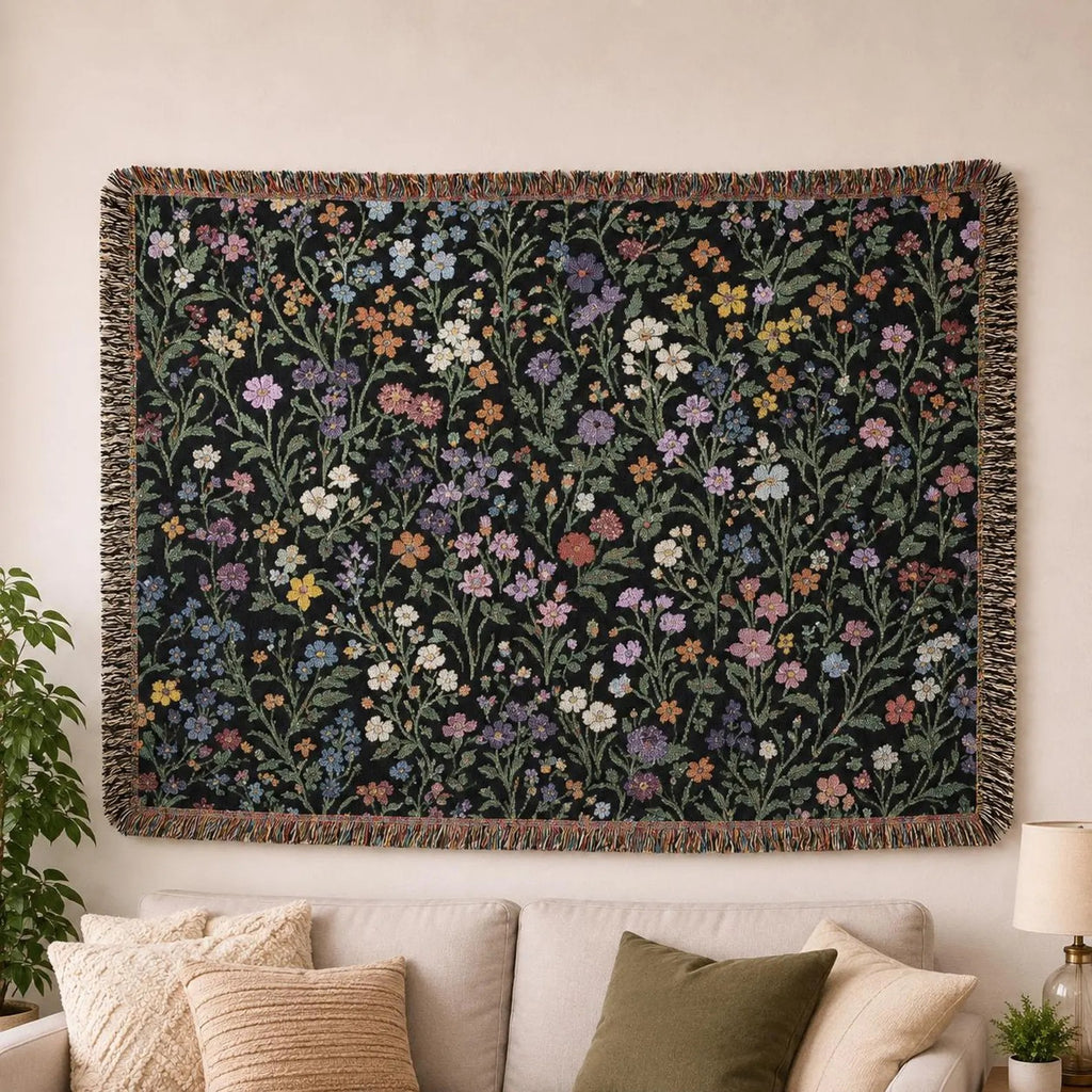 Tiny Floral Mosaic Woven Blanket | Meadow Flowers Throw